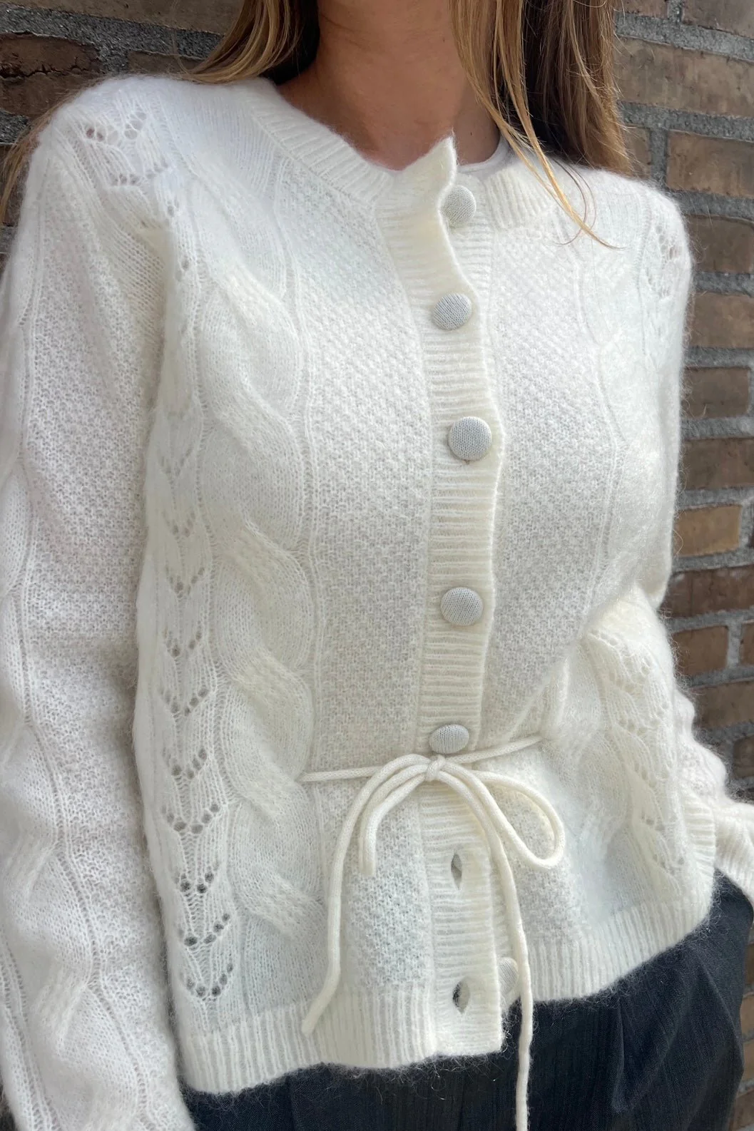 Vera Ls Knit Belt Cardigan Snow White - Image 10