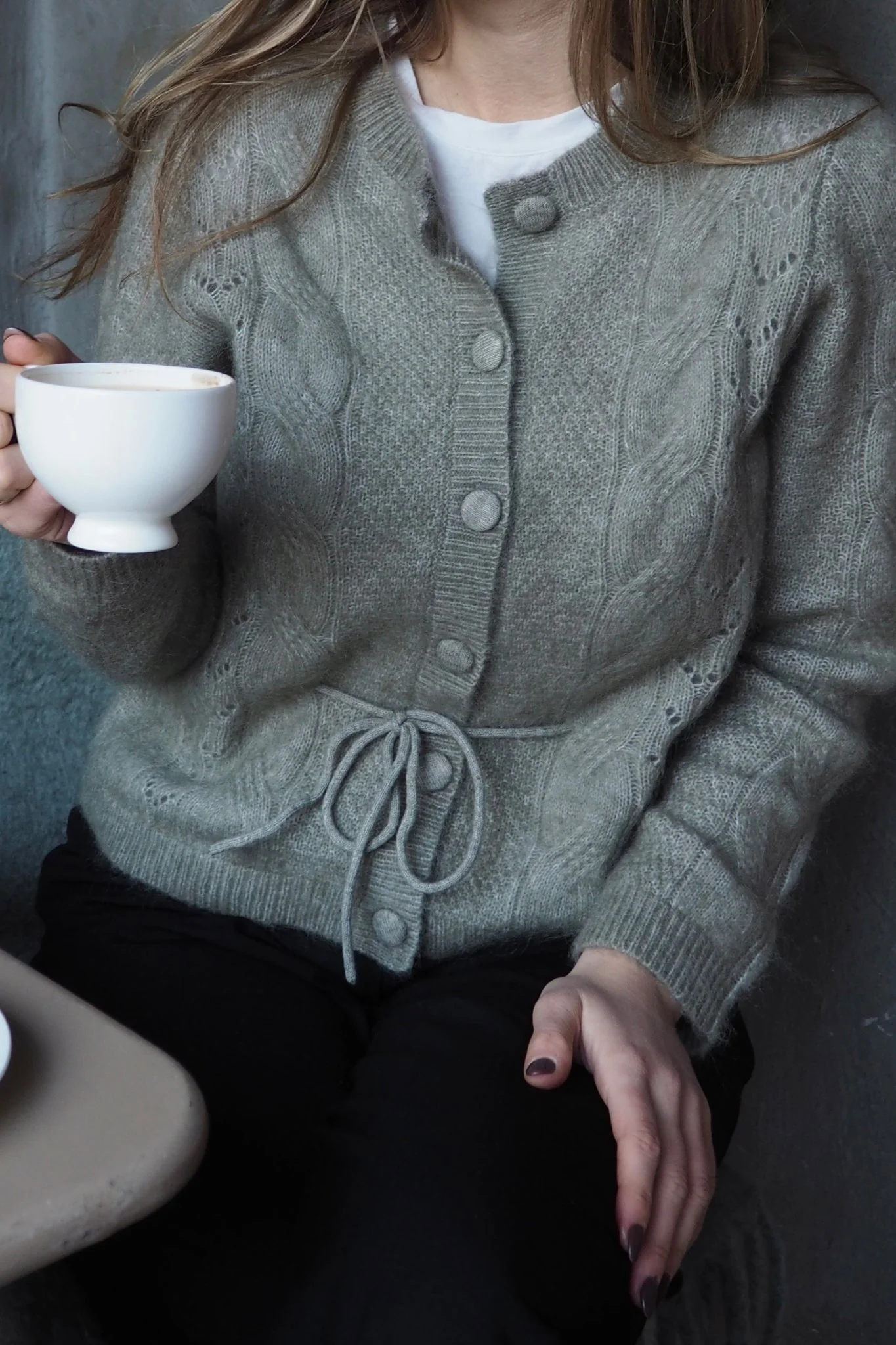 Vera Ls Knit Belt Cardigan Vetiver - Image 6