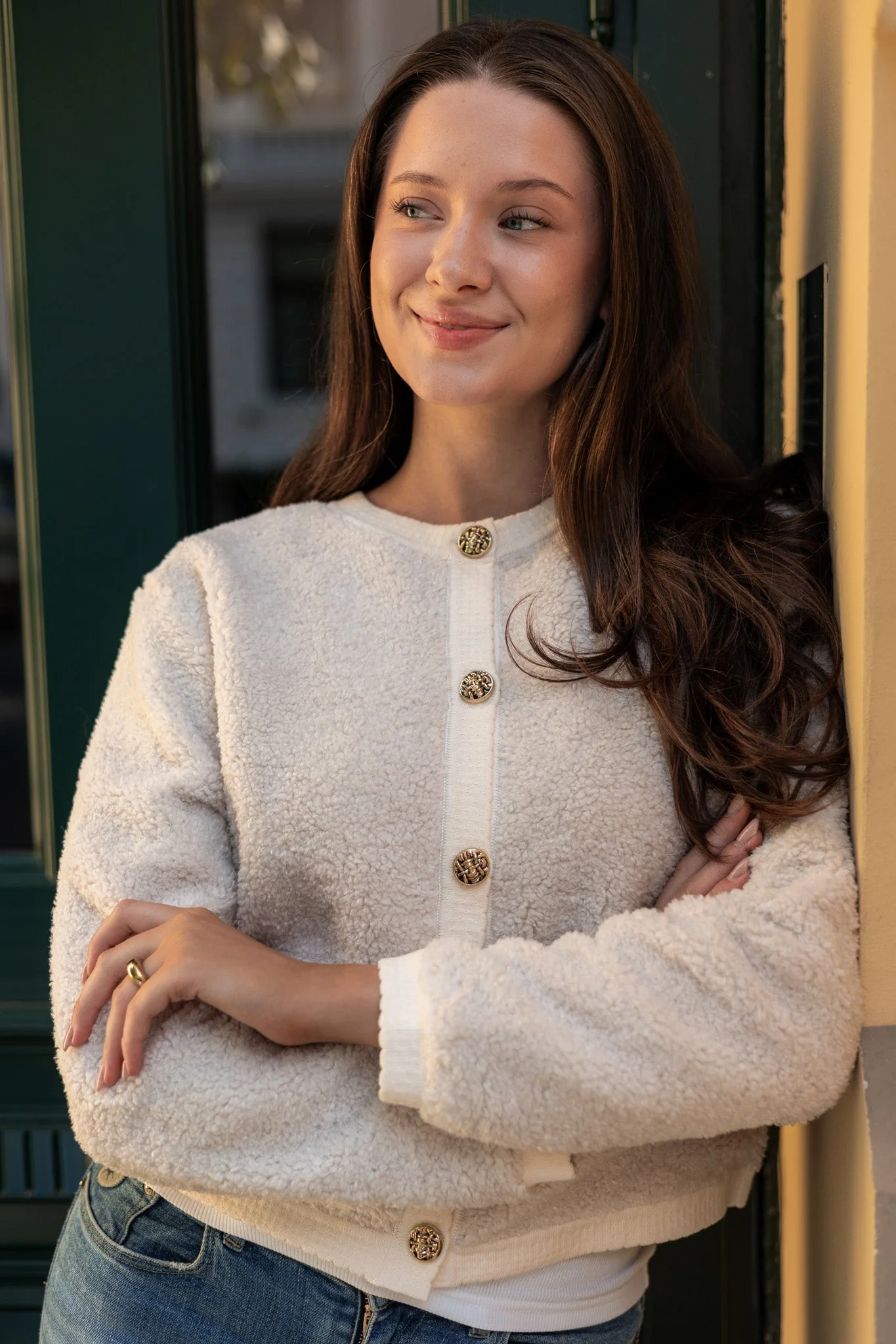 Limo Fluffy Knit Cardigan Creme