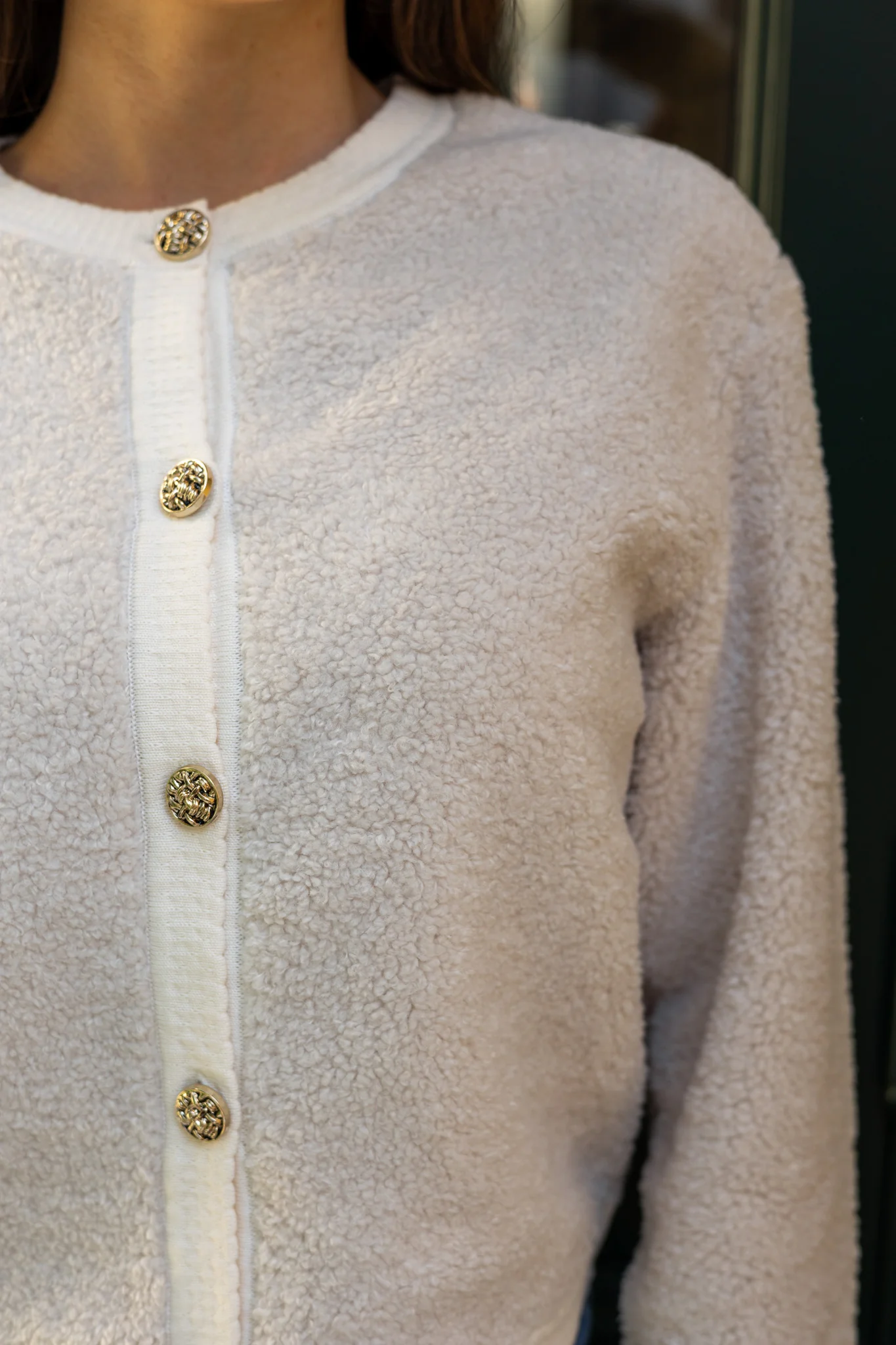 Limo Fluffy Knit Cardigan Creme - Image 5