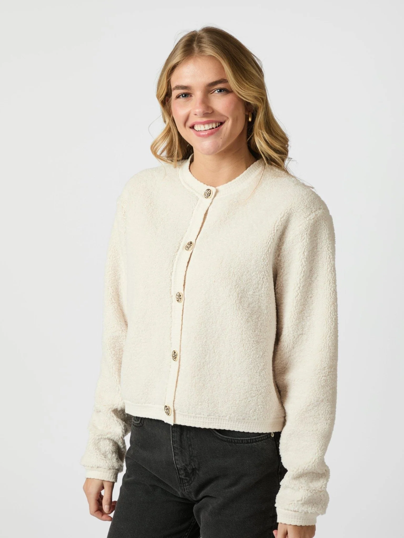 Limo Fluffy Knit Cardigan Creme - Image 7