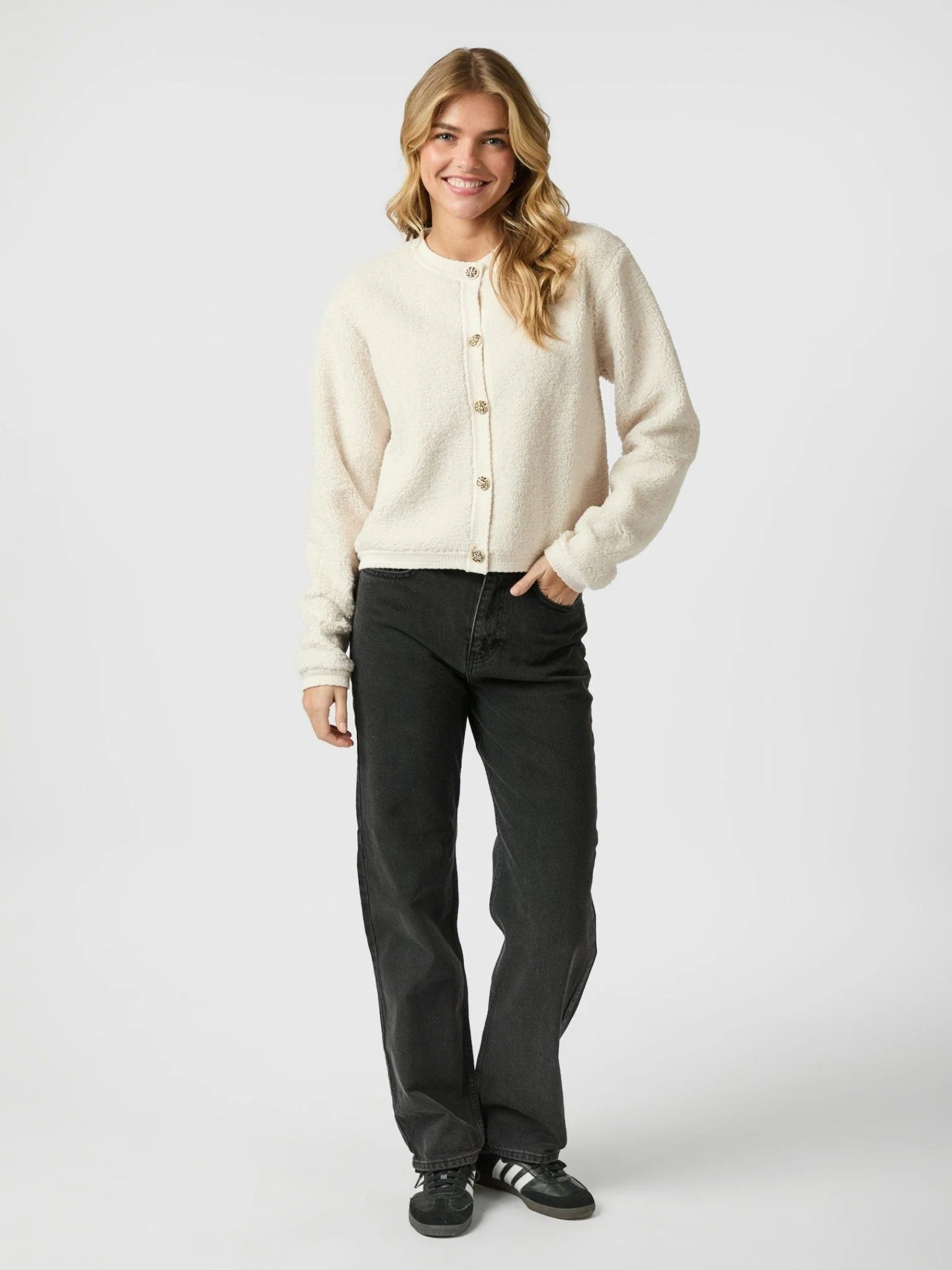 Limo Fluffy Knit Cardigan Creme - Image 8