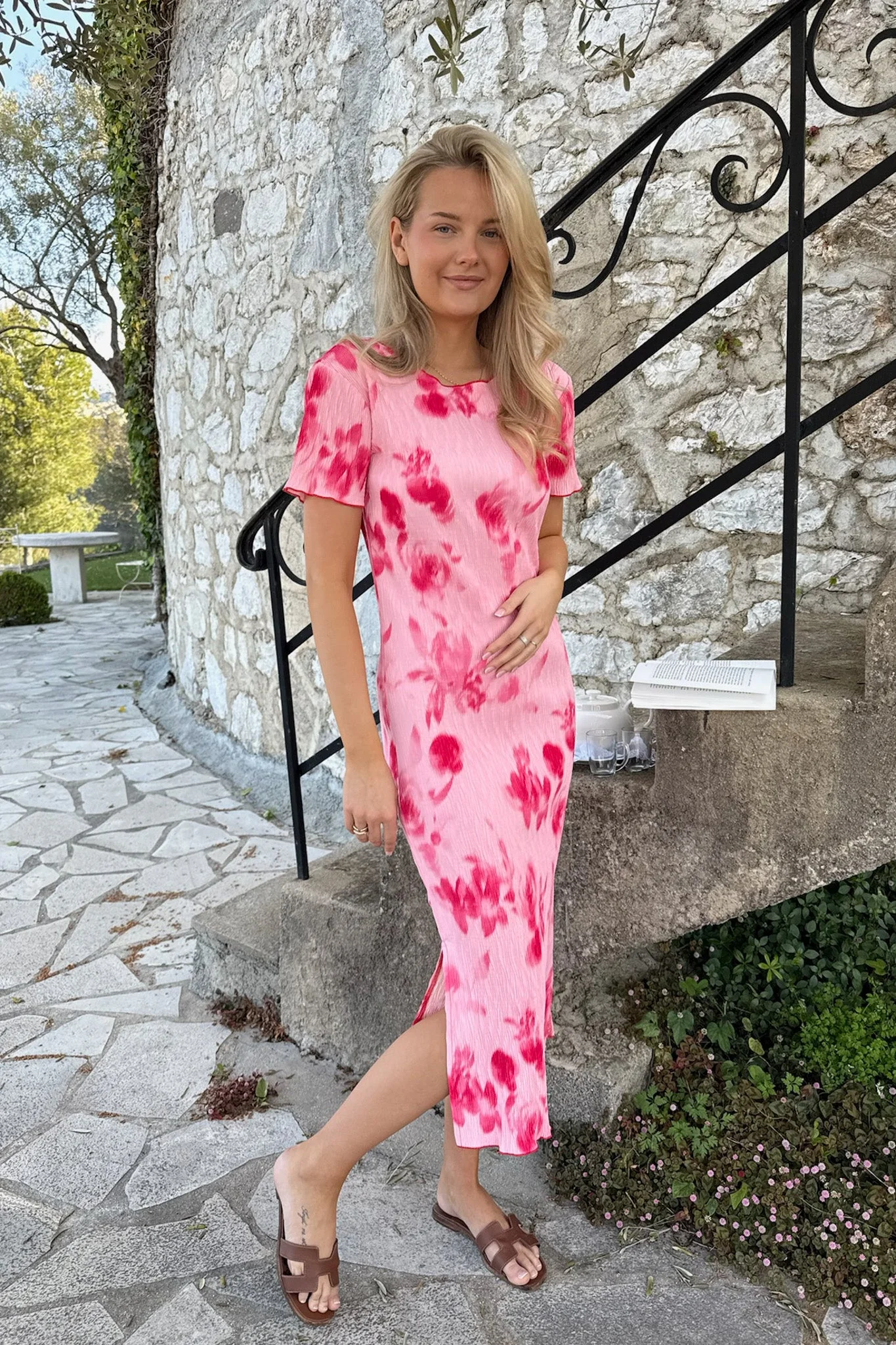 Oda Ss Dress Abstract Pink Flower Print - Image 4
