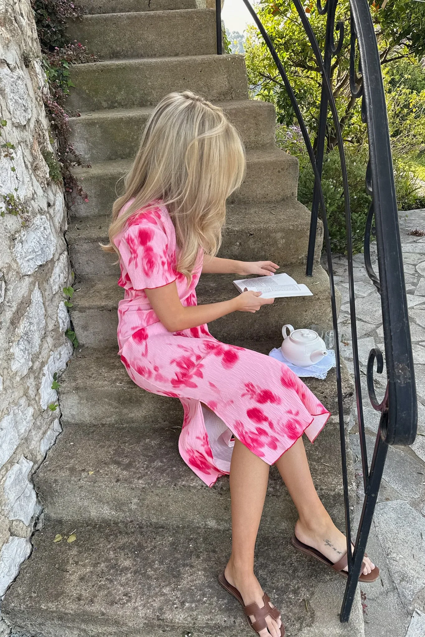Oda Ss Dress Abstract Pink Flower Print - Image 7