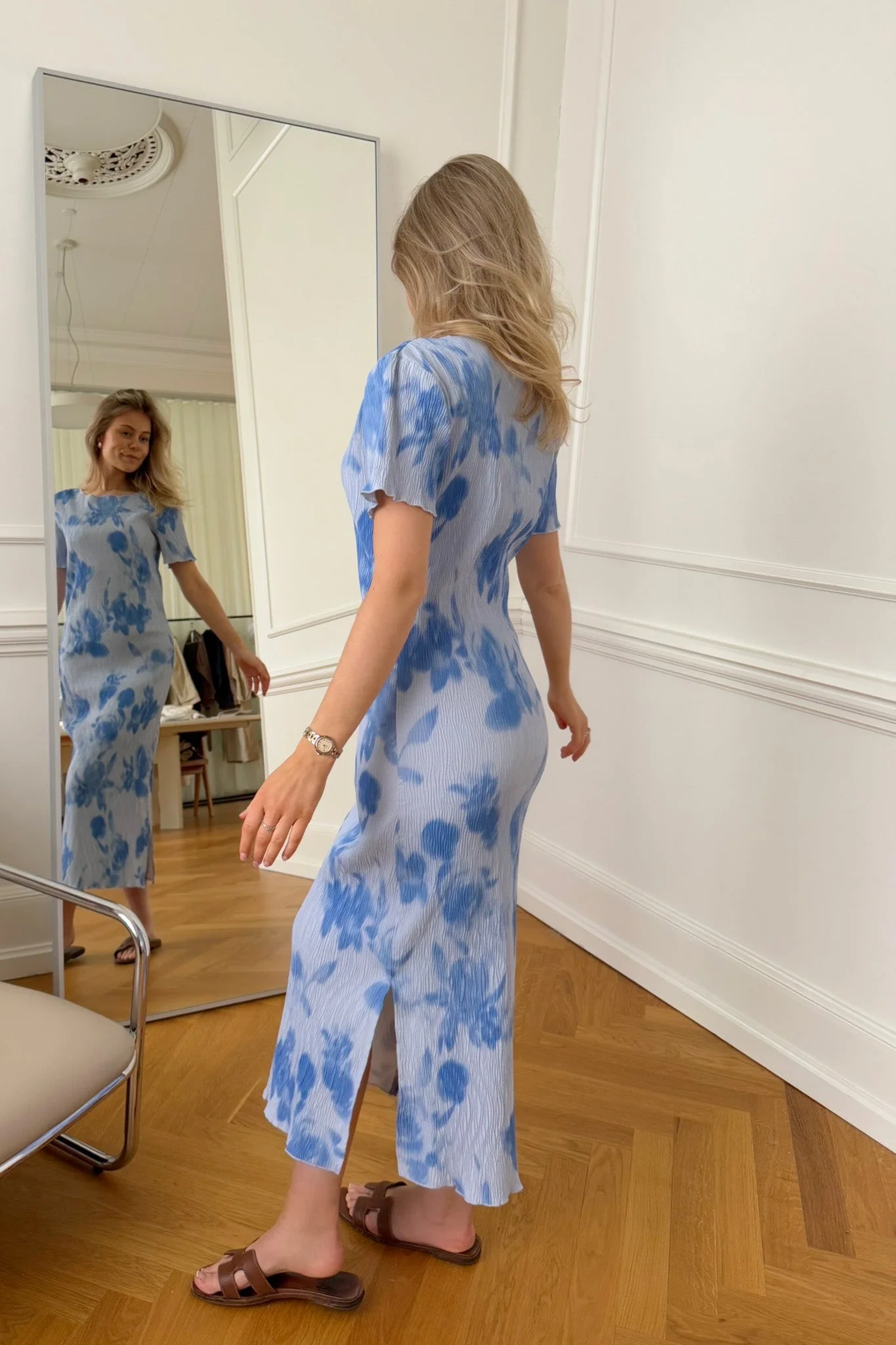 Oda Ss Dress Abstract Blue Flower Print - Image 8