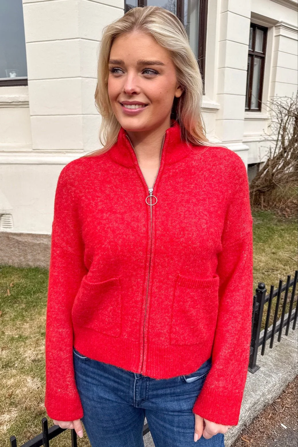 Sia Ras Ls Knit Zipper Cardigan Flame Scarlet Melange