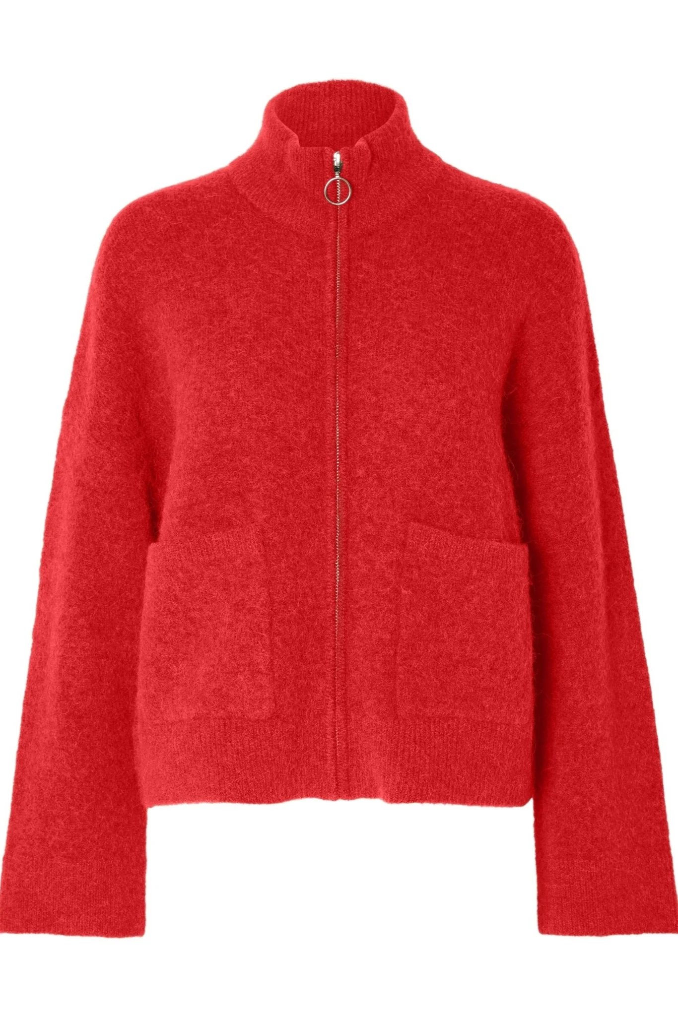 Sia Ras Ls Knit Zipper Cardigan Flame Scarlet Melange - Image 2