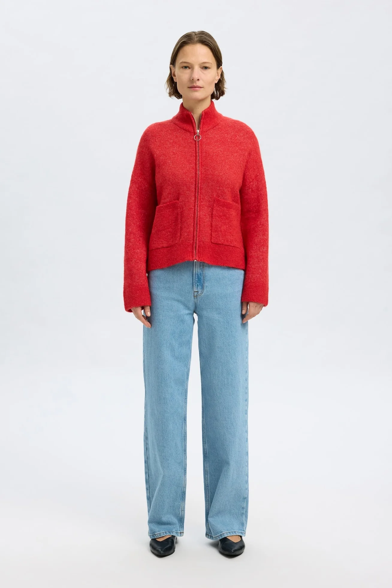 Sia Ras Ls Knit Zipper Cardigan Flame Scarlet Melange - Image 6