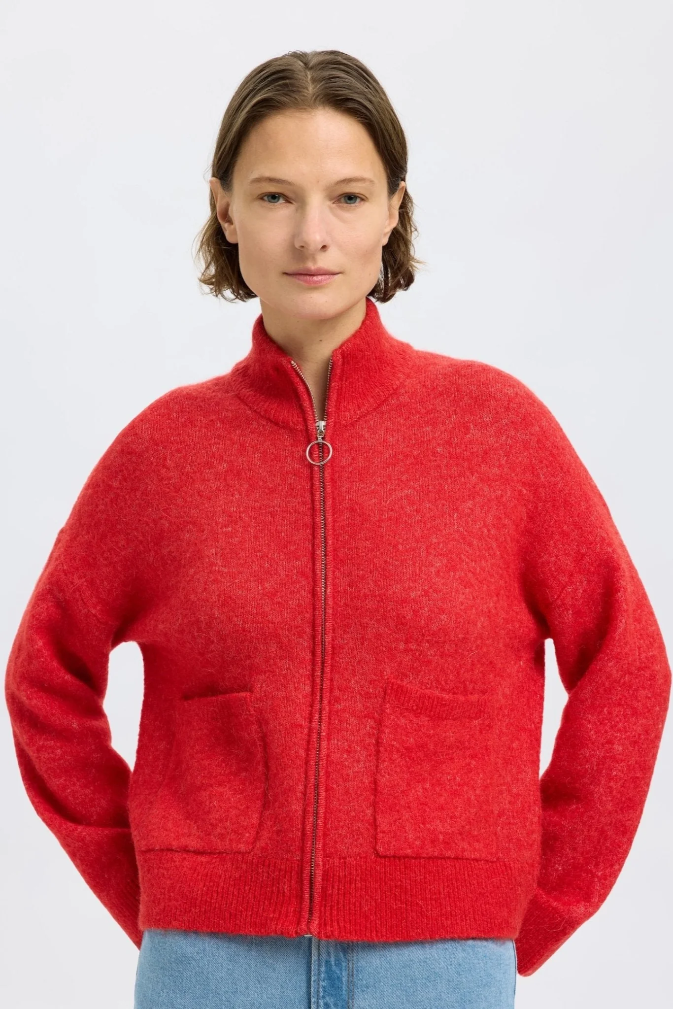 Sia Ras Ls Knit Zipper Cardigan Flame Scarlet Melange - Image 7