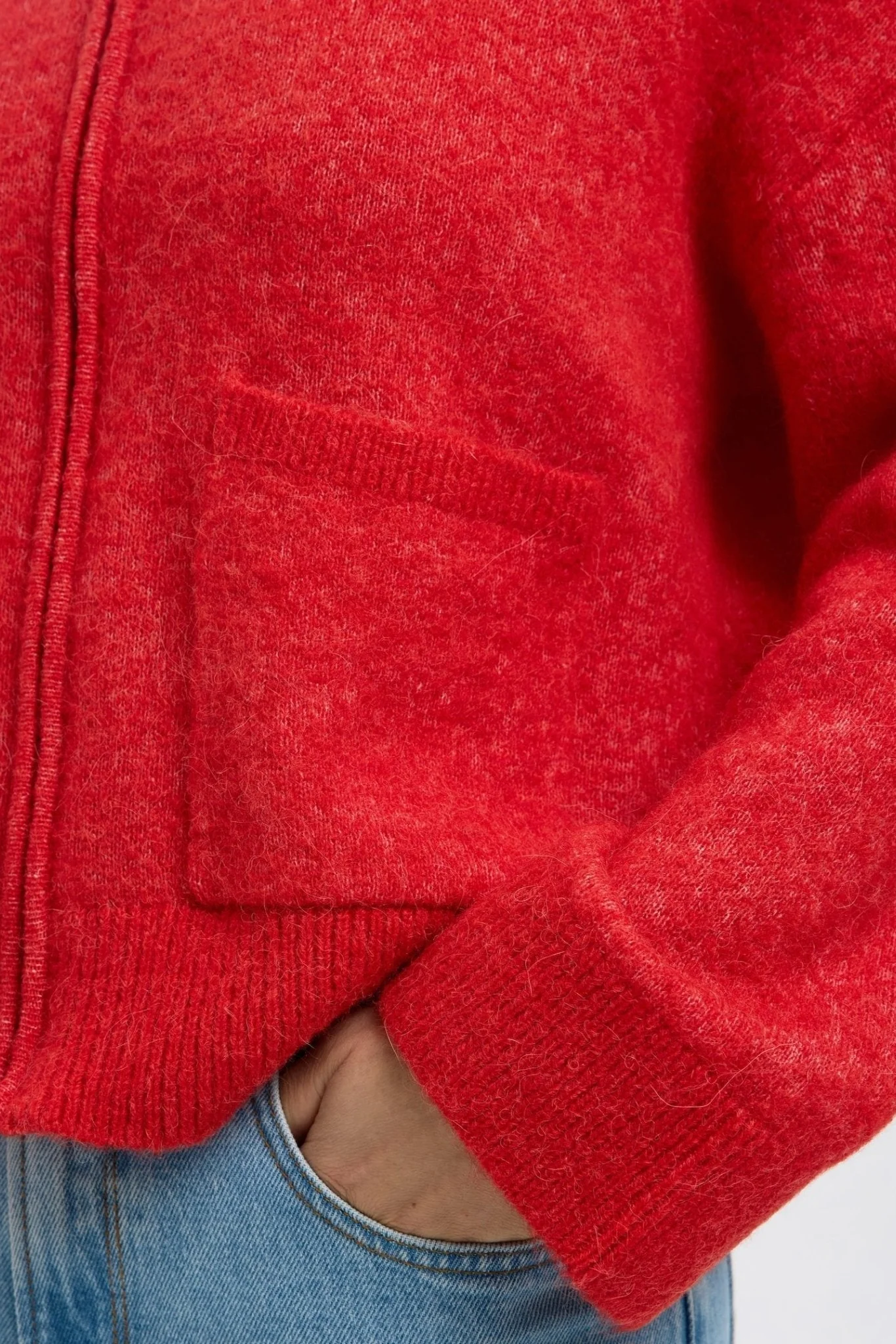 Sia Ras Ls Knit Zipper Cardigan Flame Scarlet Melange - Image 8