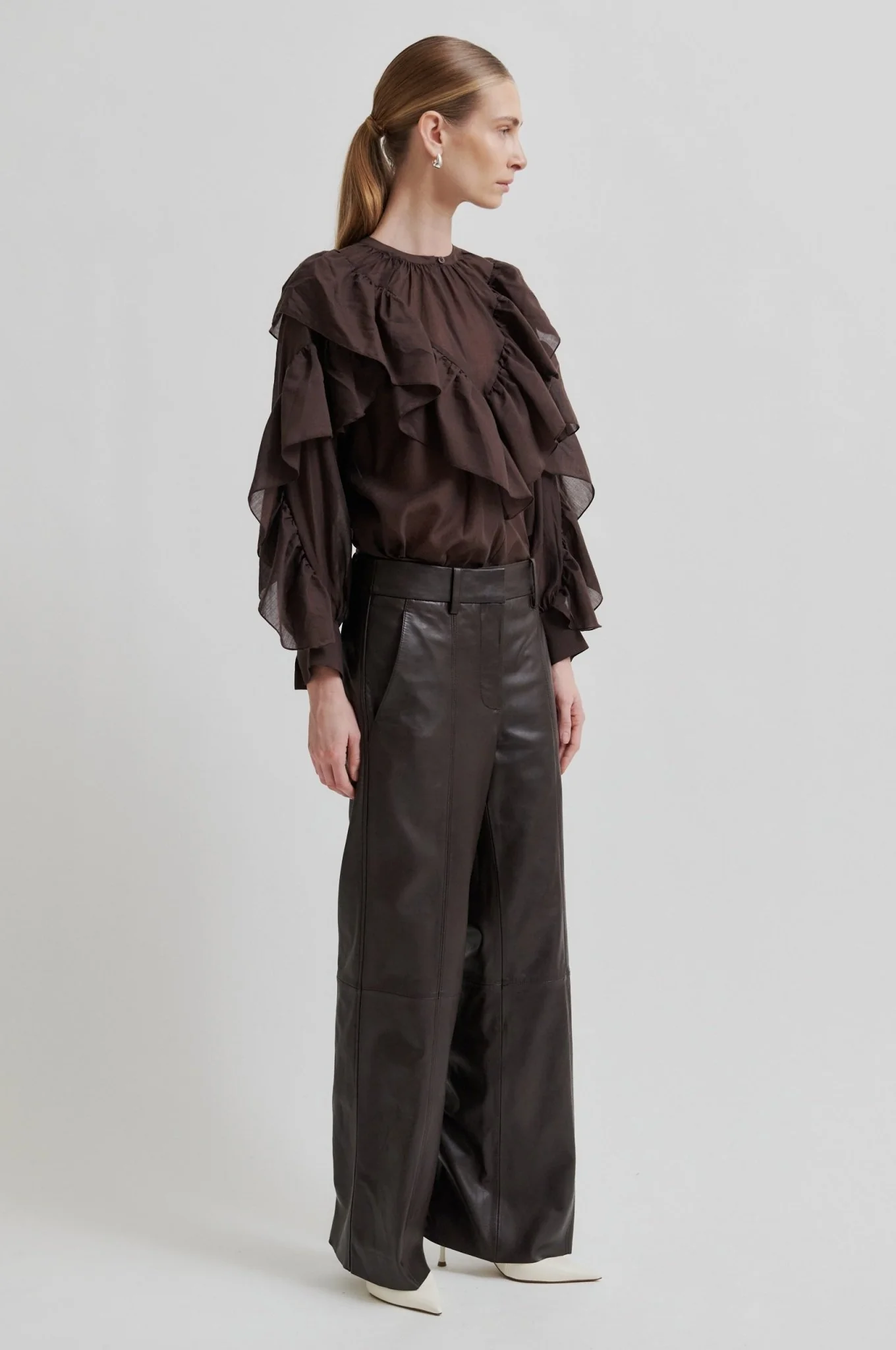 Fria Frill Blouse Chocolate Plum - Image 3