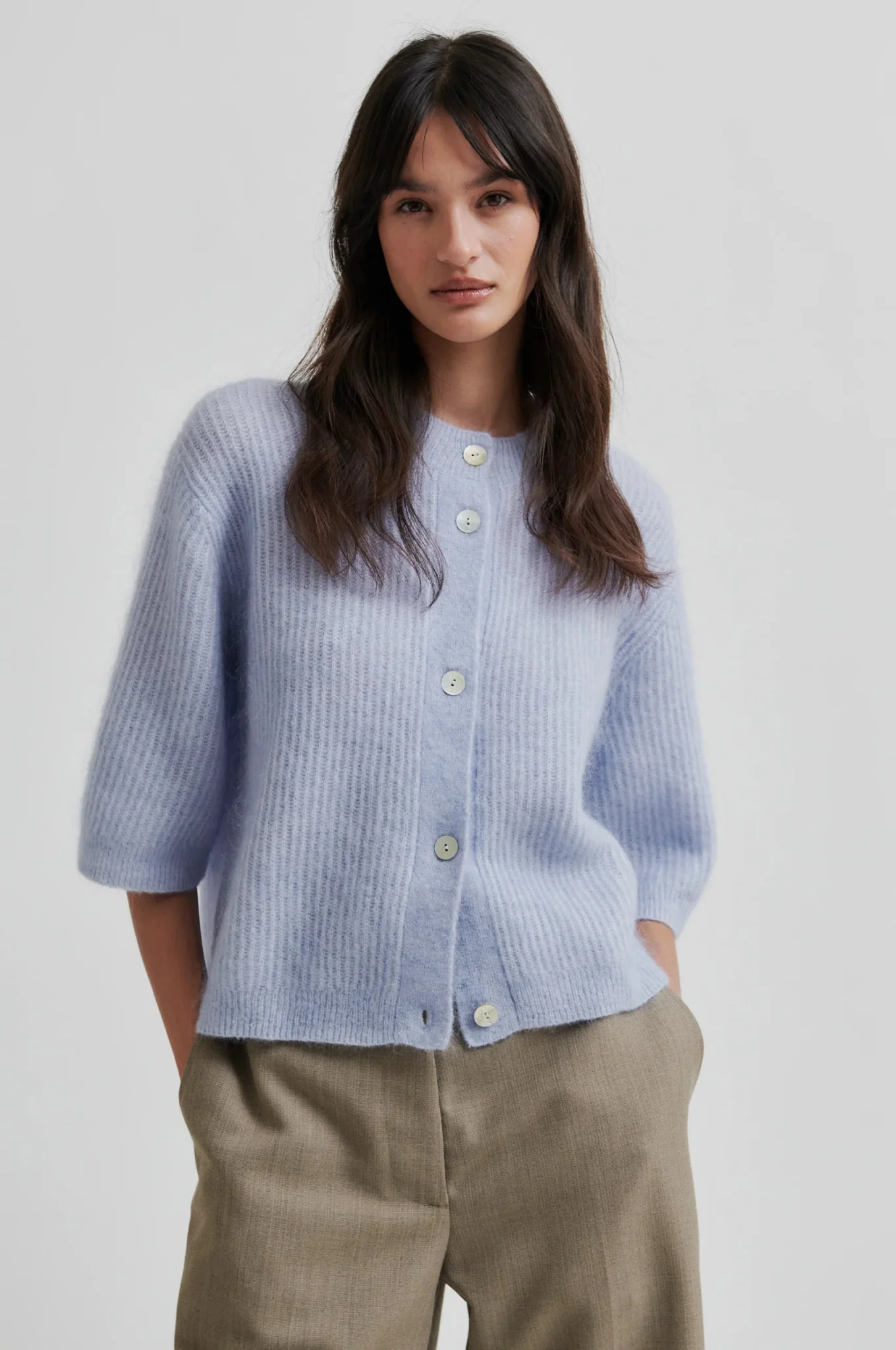 Andrea Knit Rib Cardigan Brunnera Blue - Image 2
