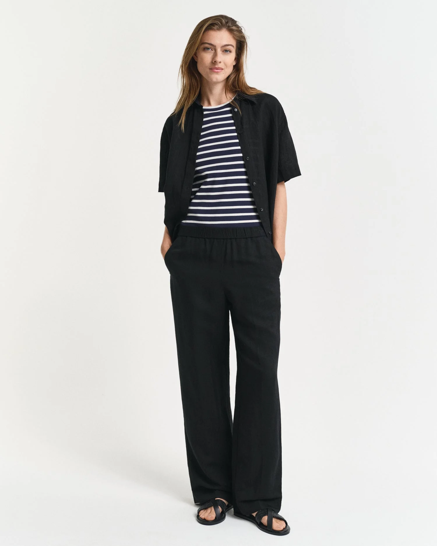 Relaxed Fit Linen Blend Pull-On Pants Black - Image 2