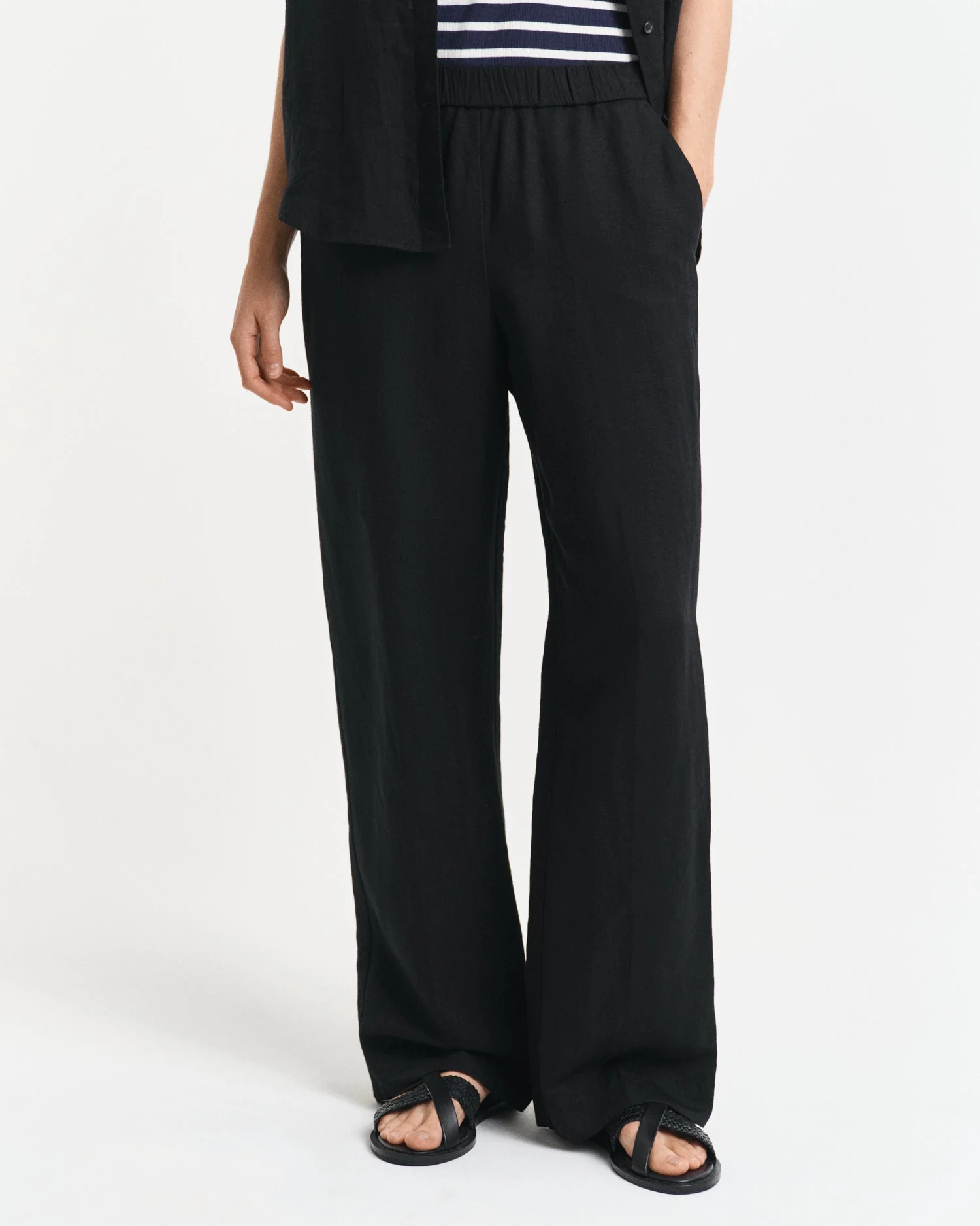 Relaxed Fit Linen Blend Pull-On Pants Black - Image 3