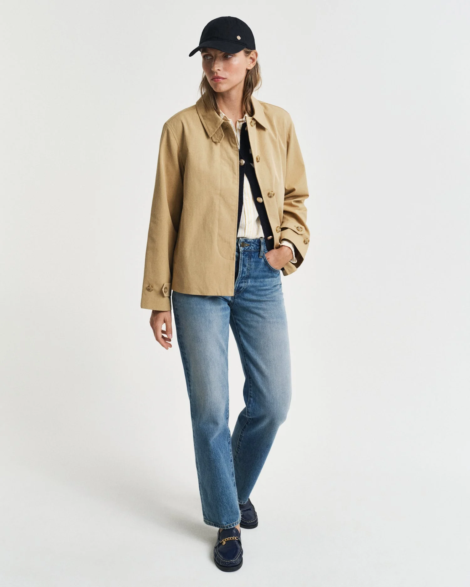 Short Cotton Car Coat Oak Beige - Image 3