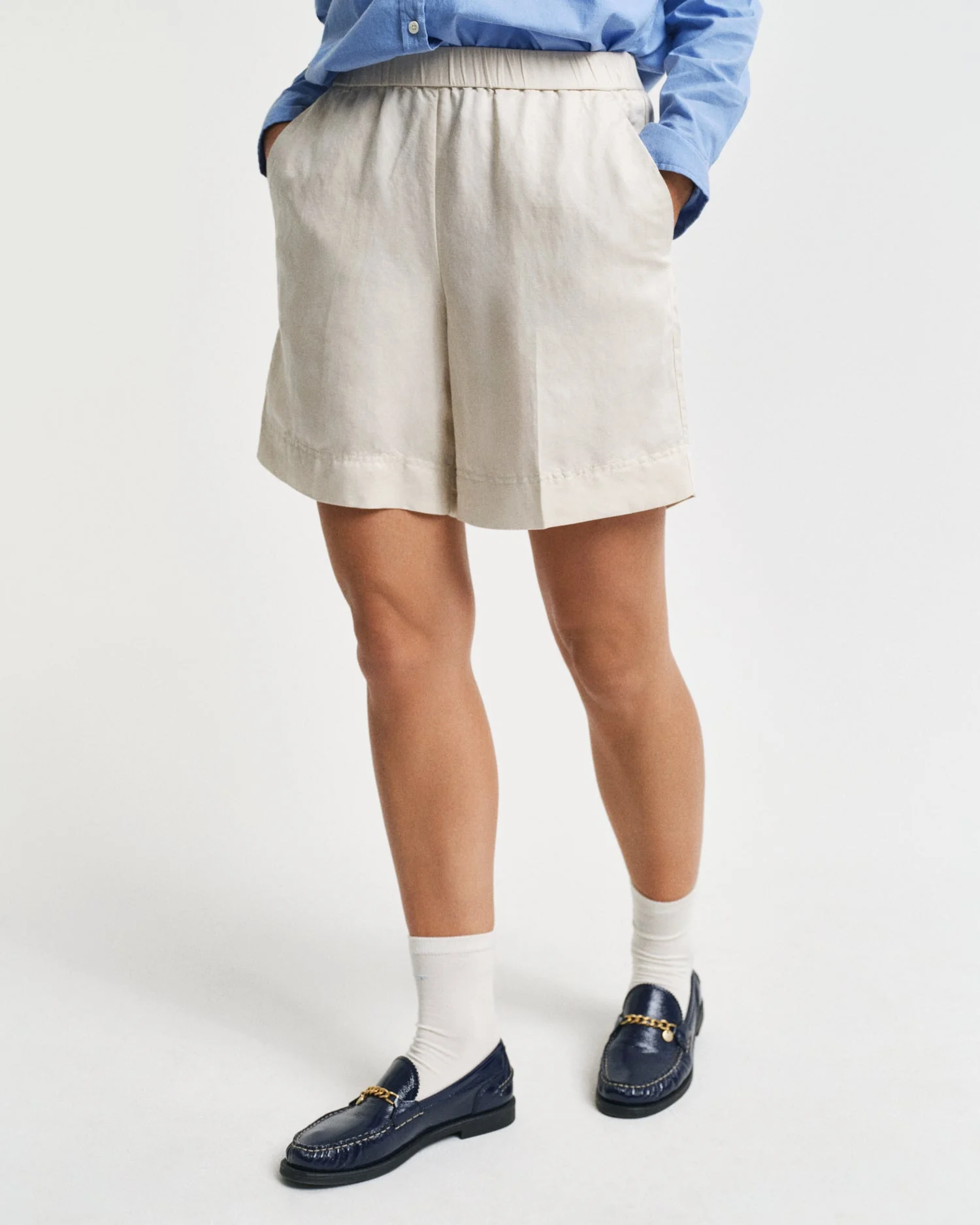 Relaxed Fit Linen Blend Pull-On Shorts Putty - Image 3