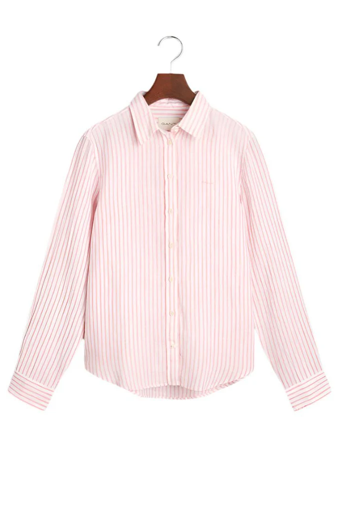 Regular Fit Striped Linen Shirt Geranium Pink - Image 2