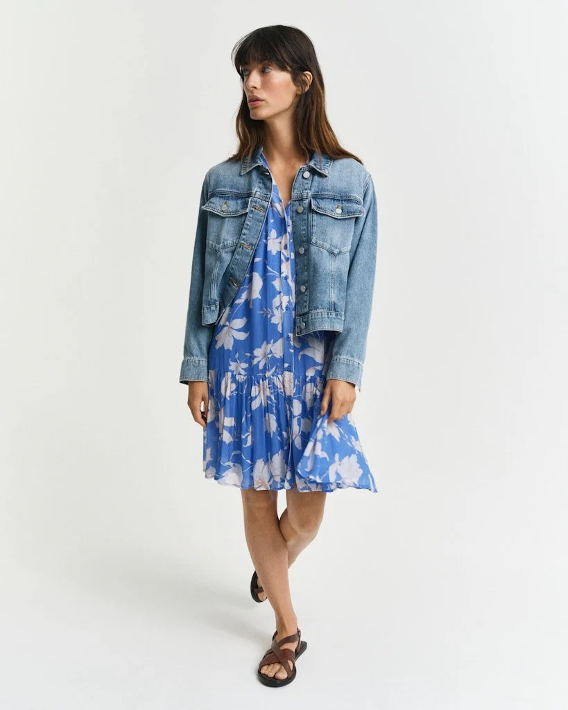 Sheer Floral Print Dress Perfect Blue - Image 2