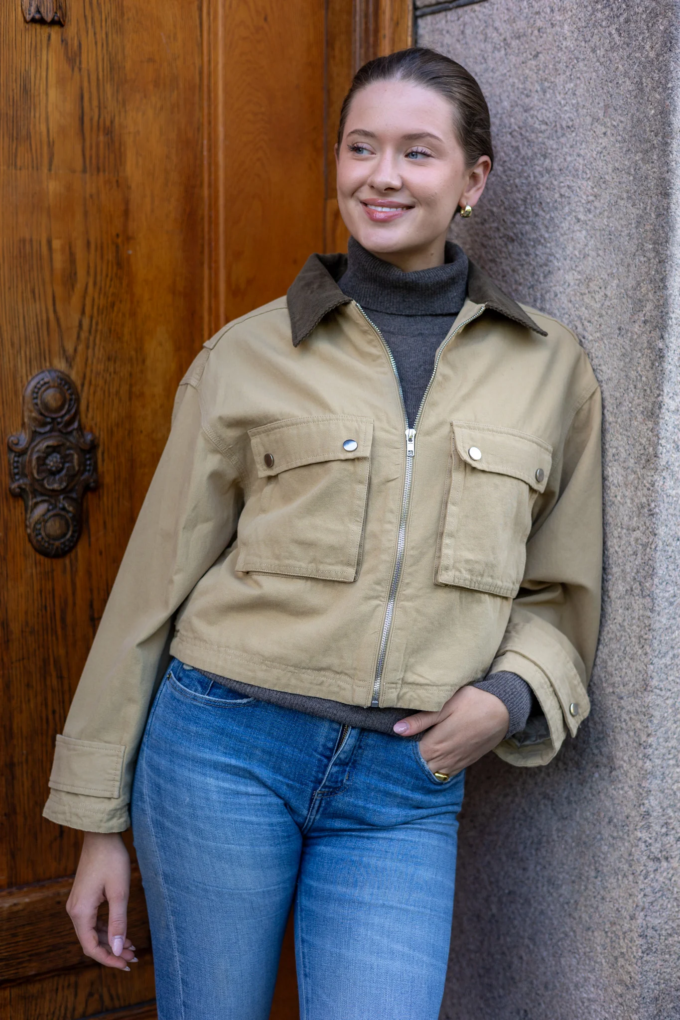Rivera Canvas Boxy Jacket Sand - Image 3