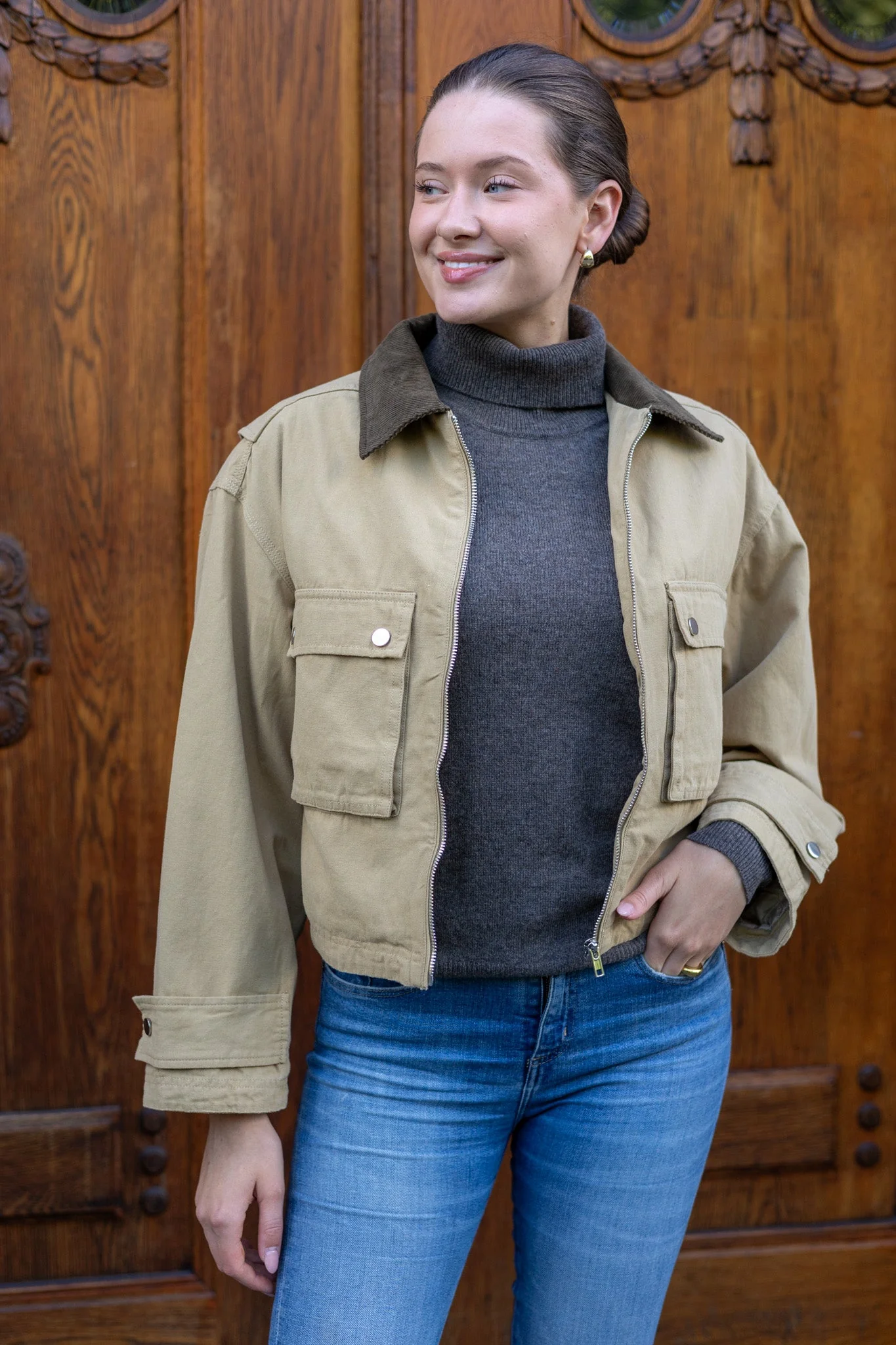 Rivera Canvas Boxy Jacket Sand - Image 6