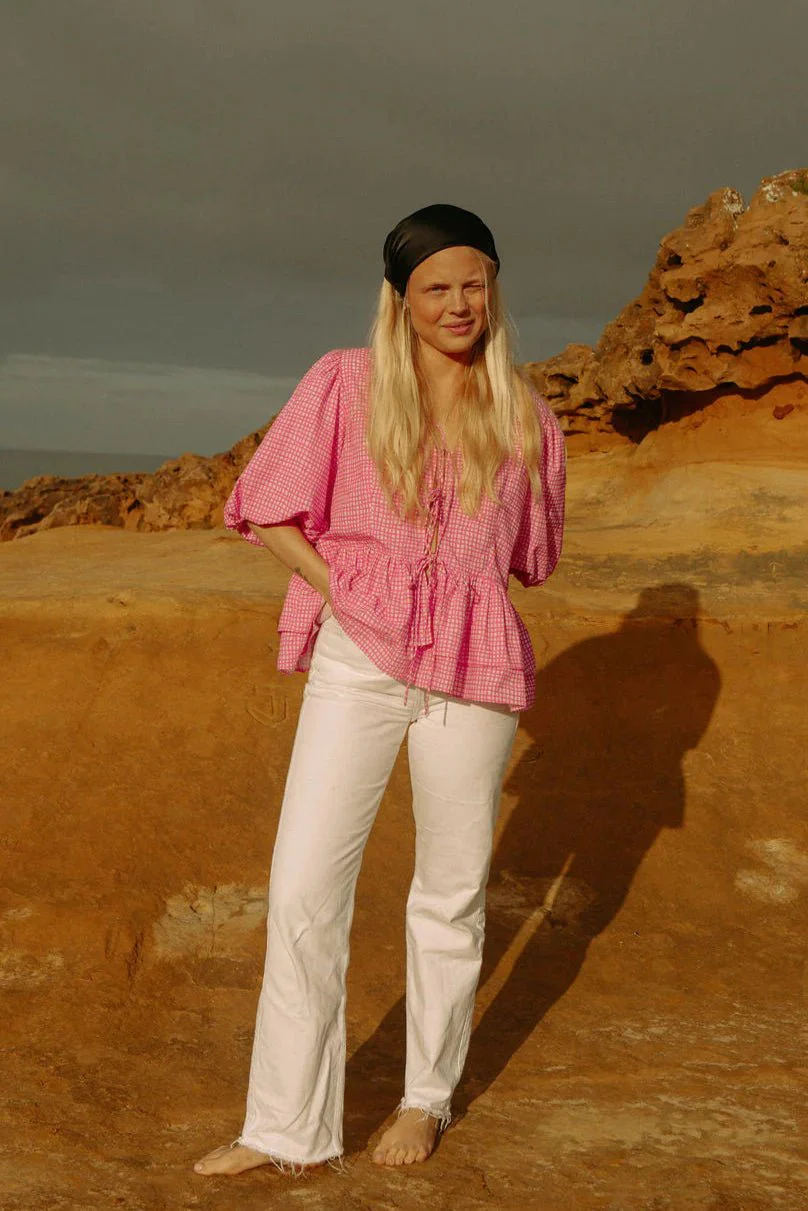 Boxy Bow Top Hot Pink Check - Image 10