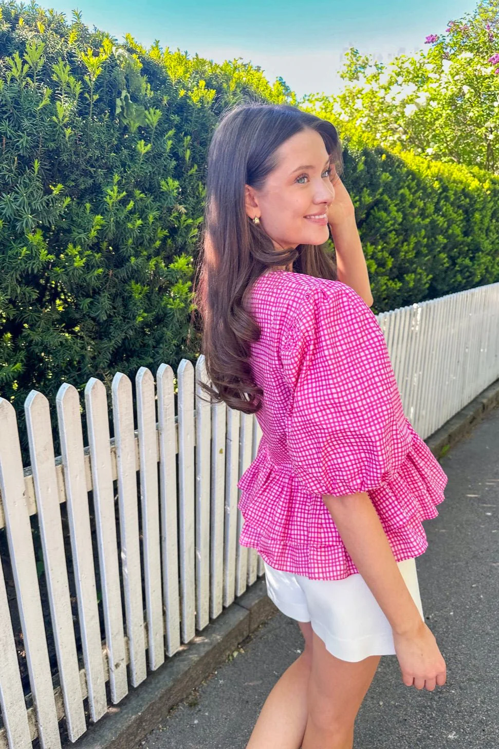 Boxy Bow Top Hot Pink Check - Image 2