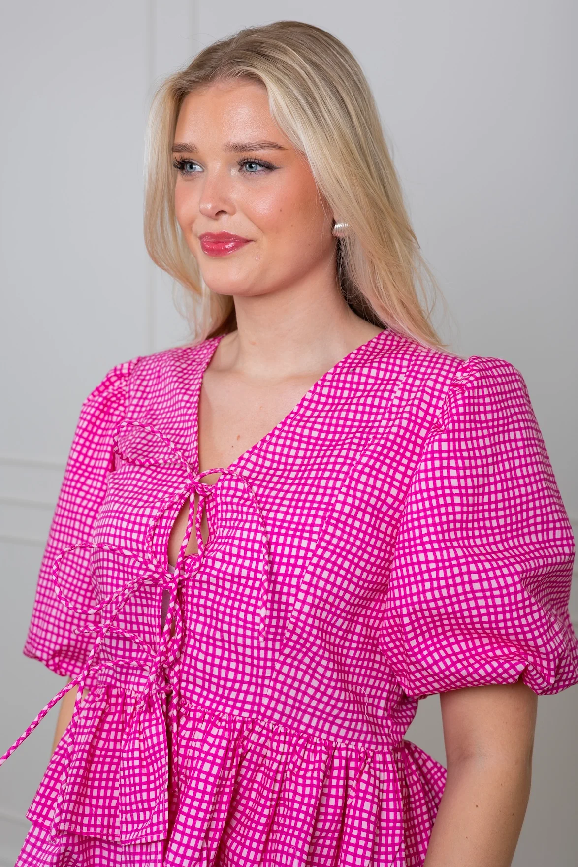 Boxy Bow Top Hot Pink Check - Image 8