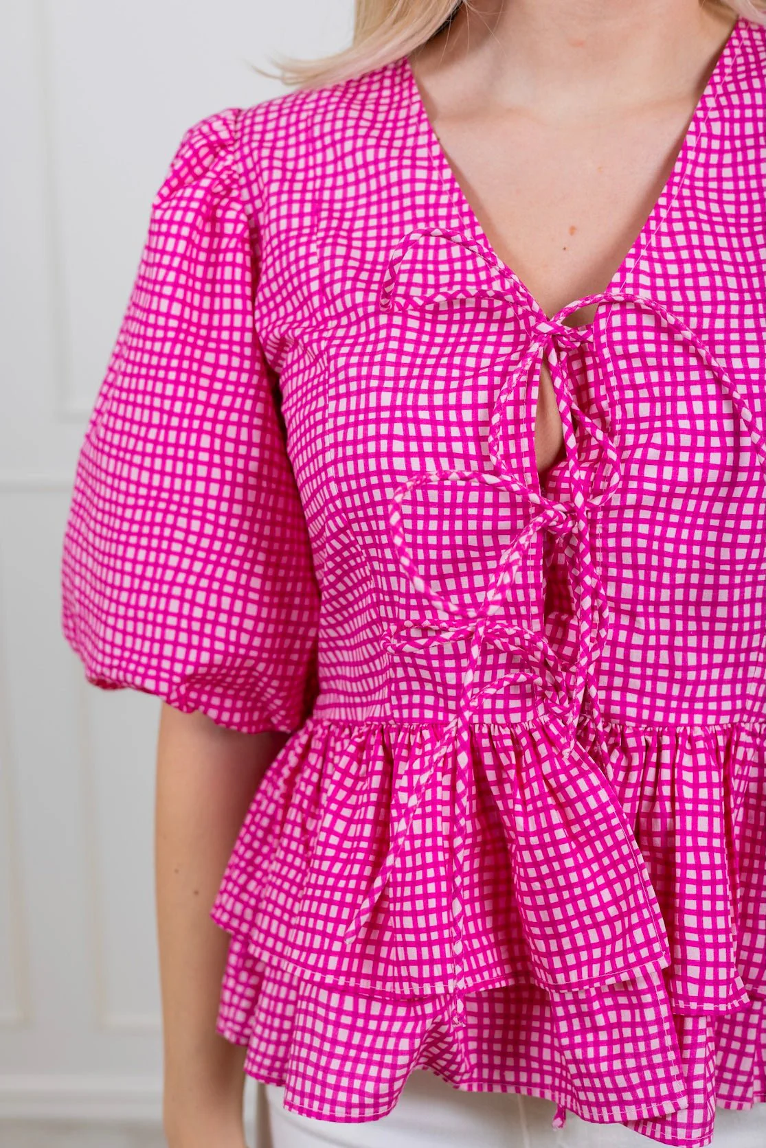 Boxy Bow Top Hot Pink Check - Image 9