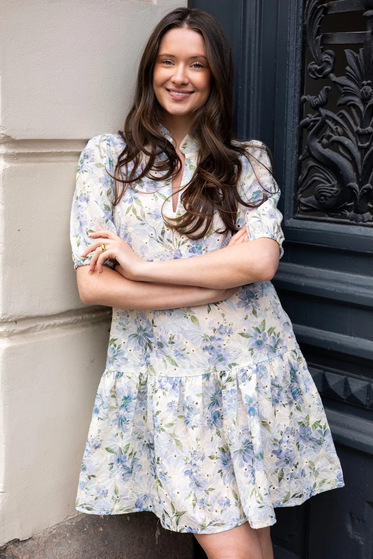 Grete S/S Dress White/Blue - Image 4