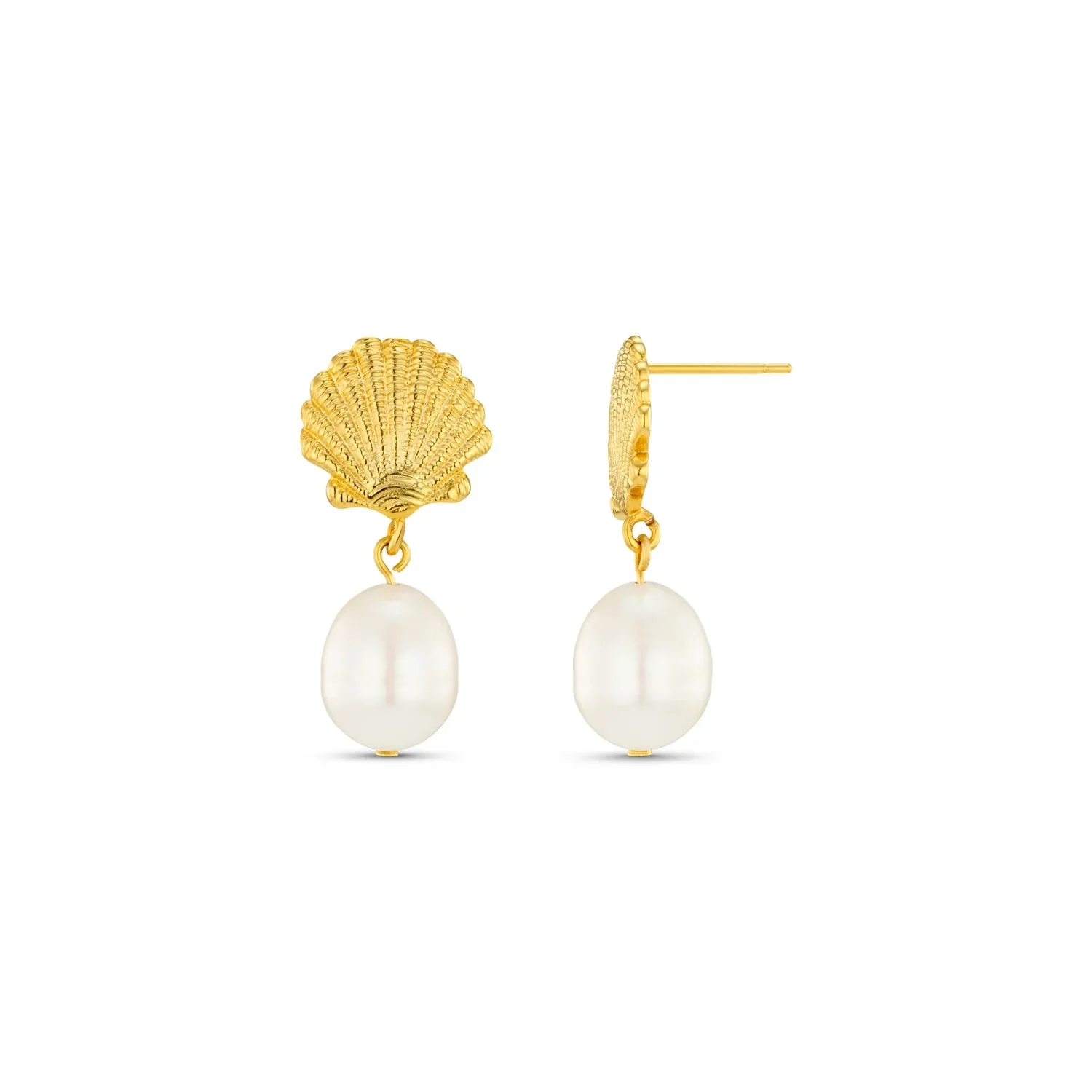 Shell & Pearl Drop Earrings Pale Gold - Image 2