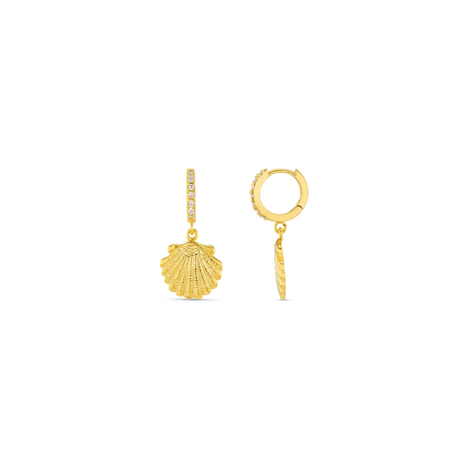 Shell Pave Huggie Hoop Pale Gold