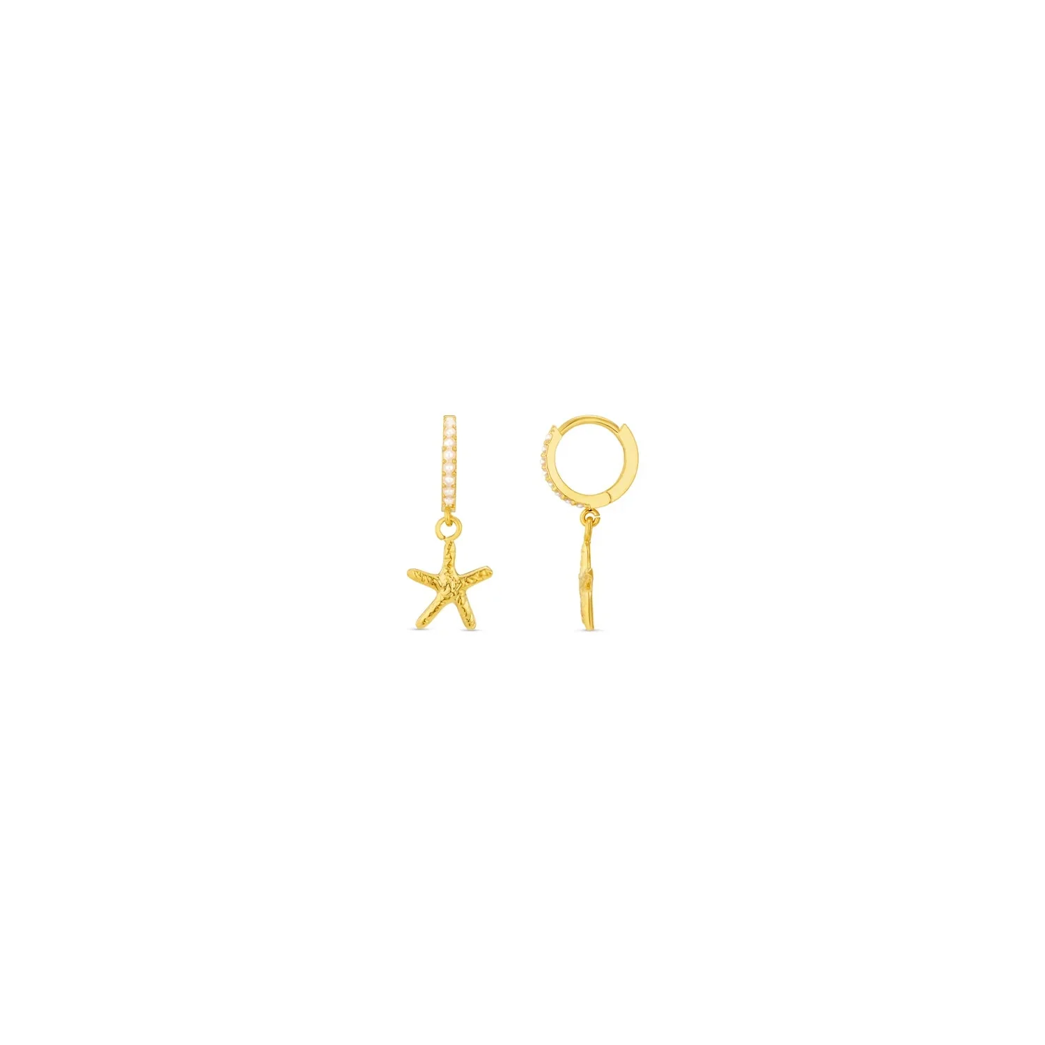 Starfish & Pearl Micro Hoop Pale Gold