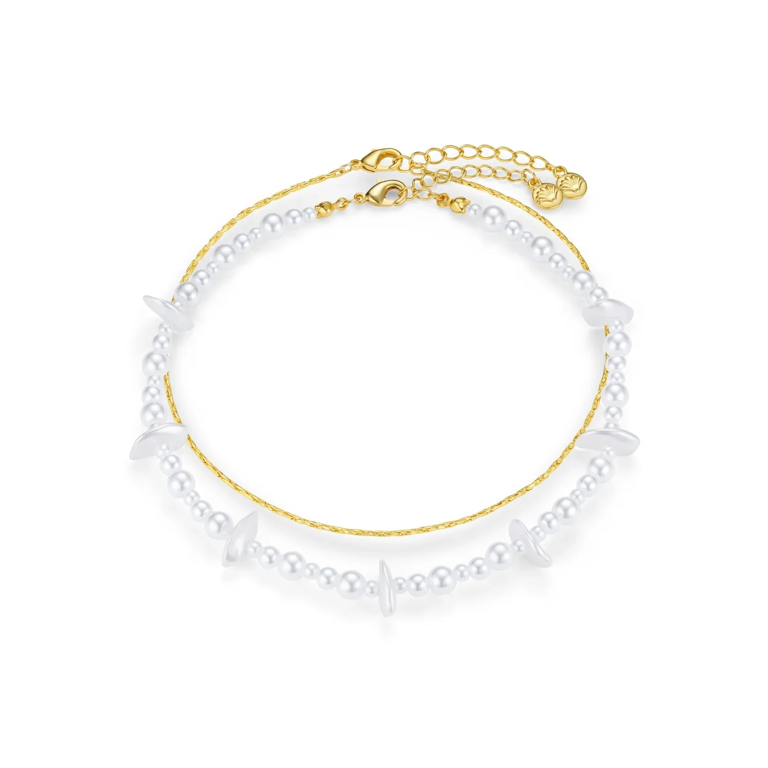 Mixed Pearl & Chip 2- Row Anklet Pale Gold