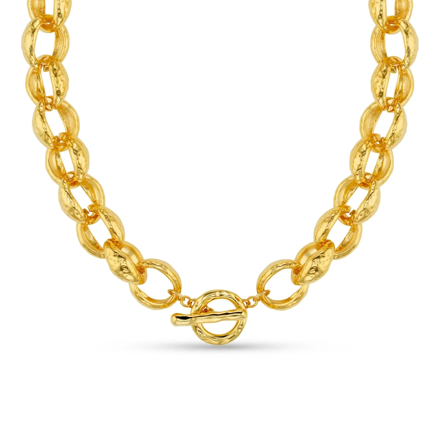Textured Jumbo Link Necklace Pale Gold - Image 4