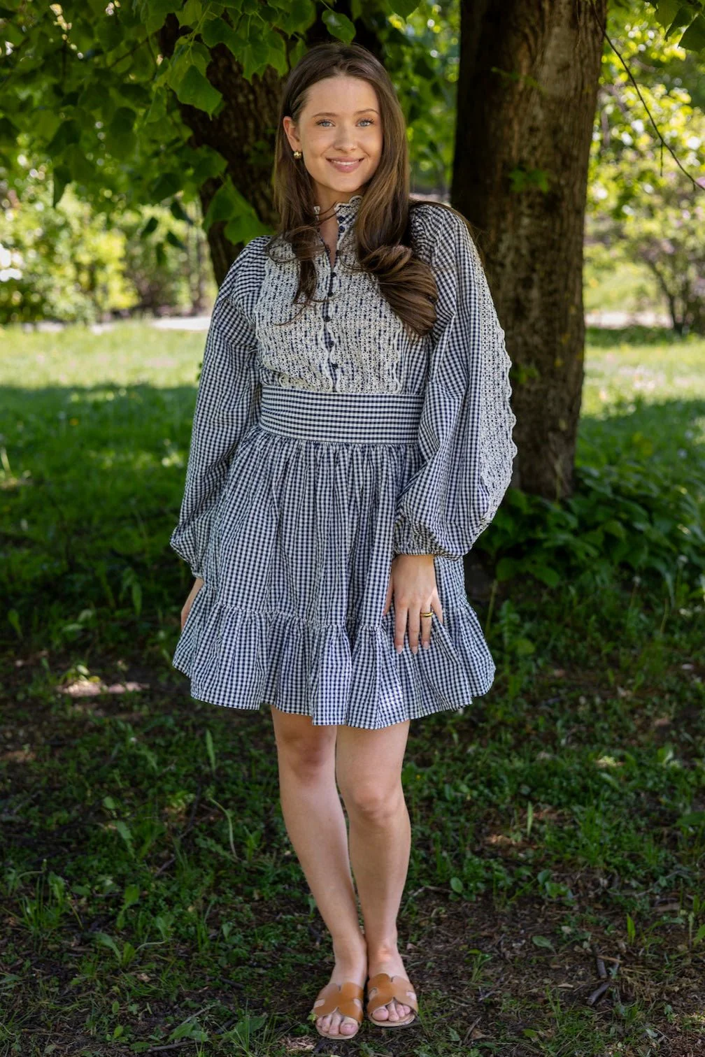 Seersucker Mini Dress Navy Checks