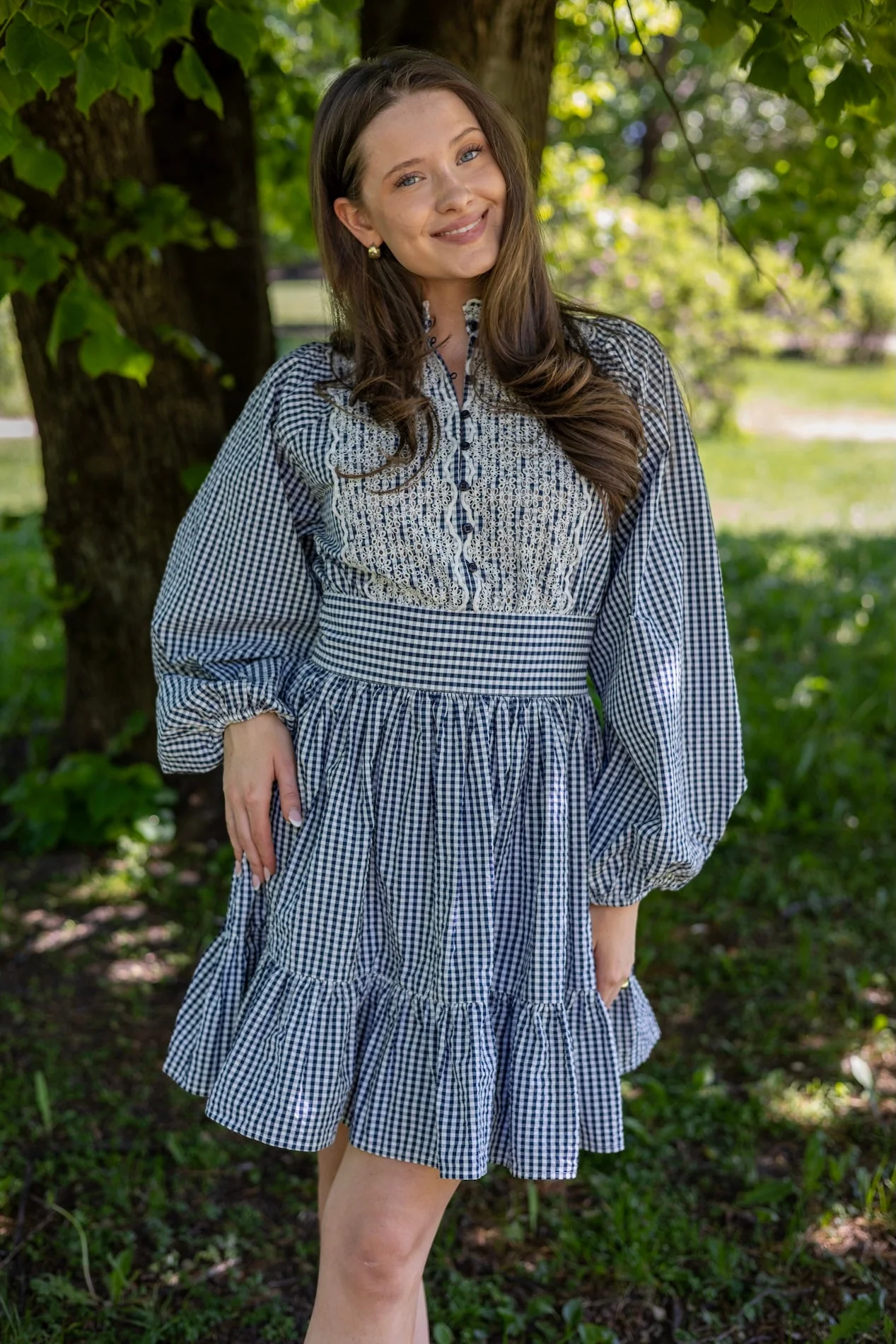 Seersucker Mini Dress Navy Checks - Image 3