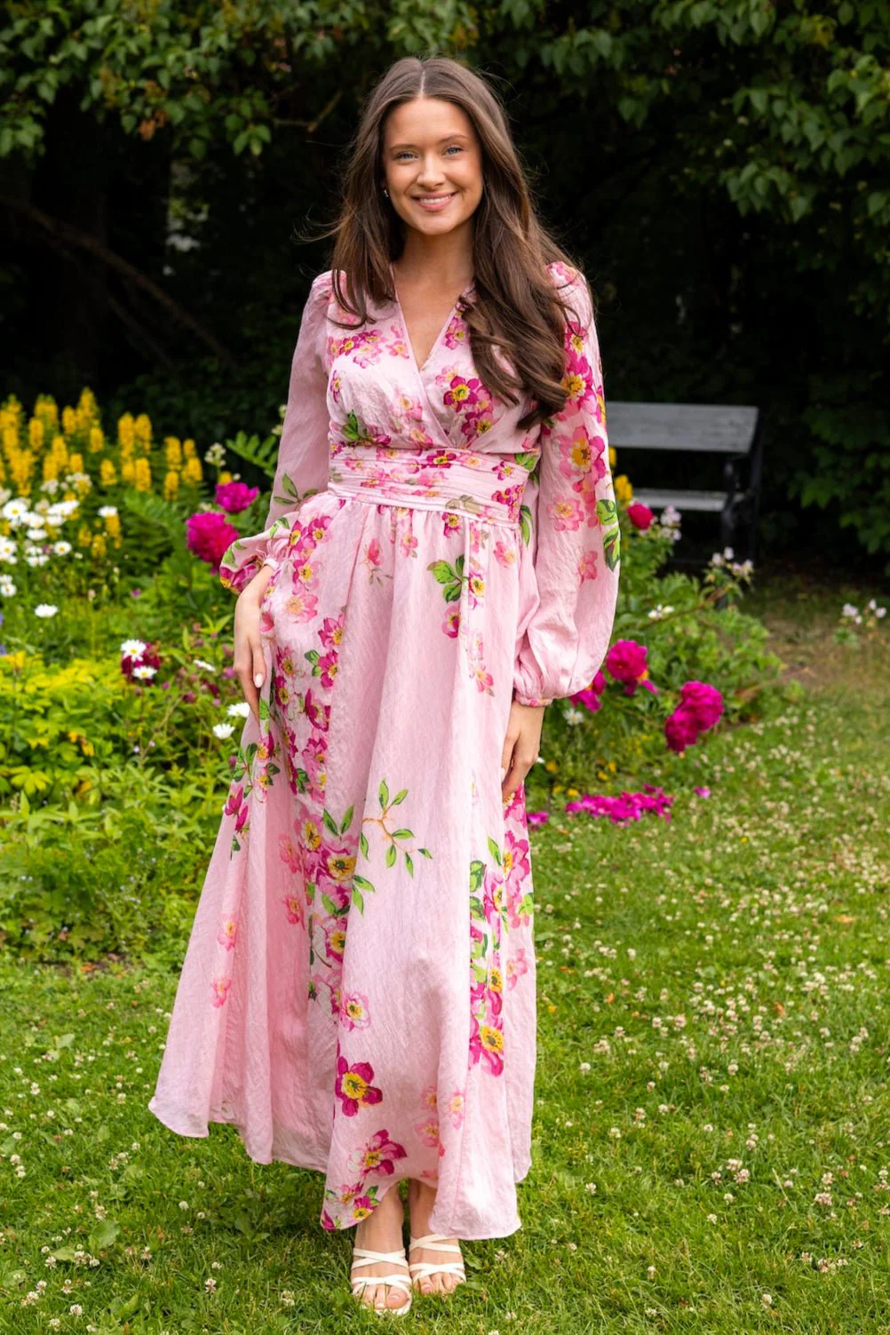 Viscose V-Neck Dress Cherry Blossom