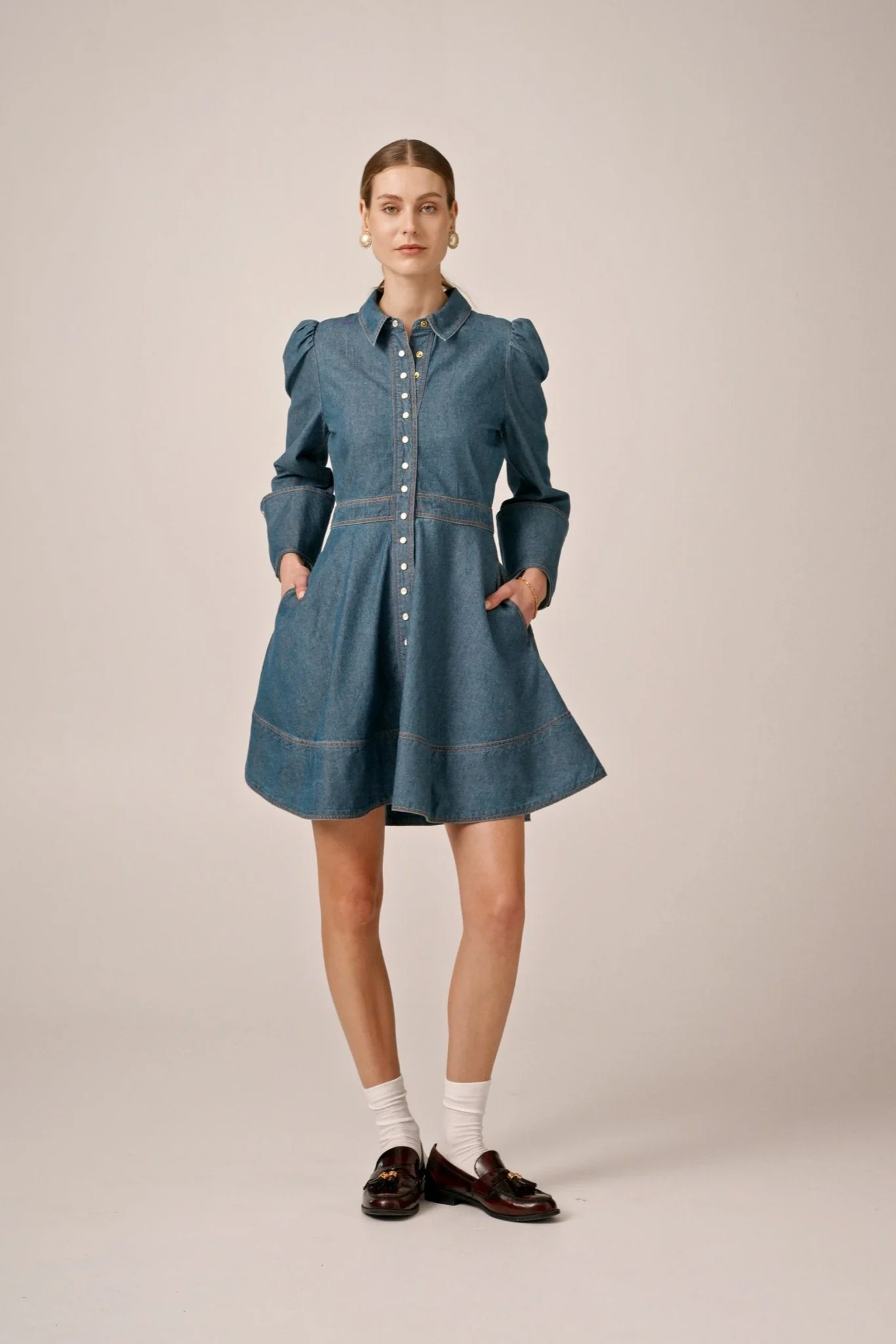 Denim Mini Dress French Blue - Image 12