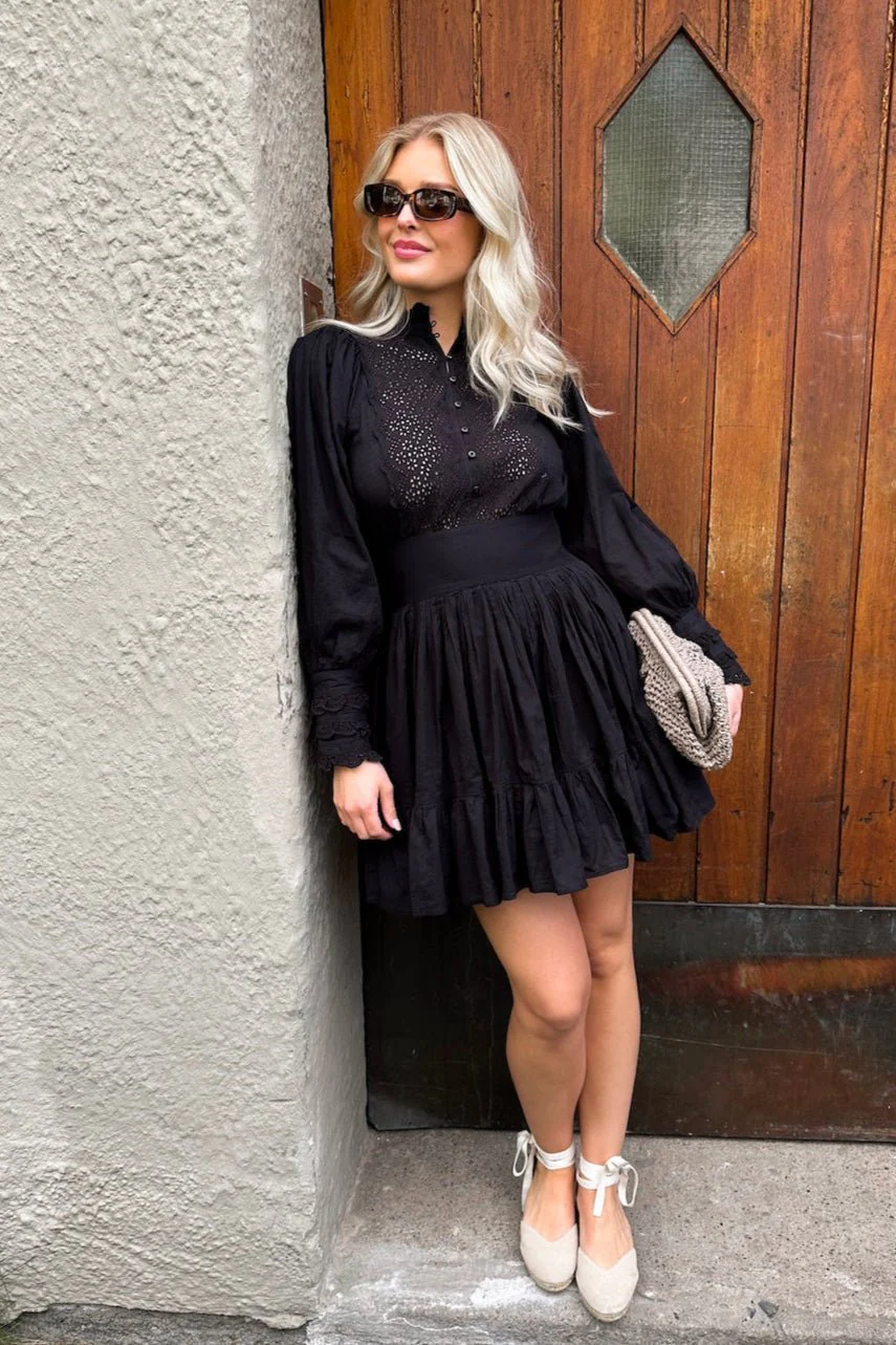 Cotton Slub Mini Dress Black