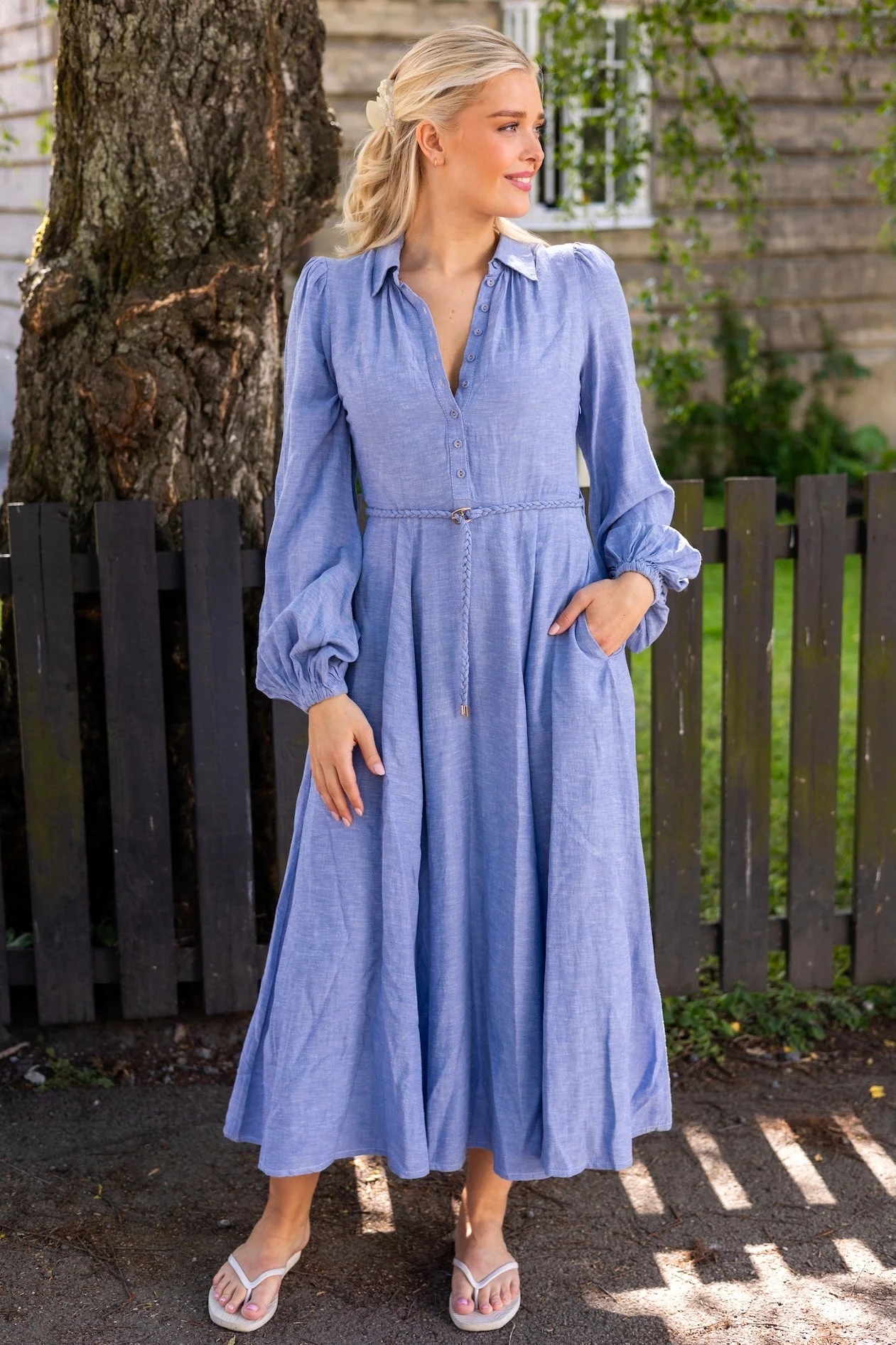 Linen Shirt Dress Dusty Blue