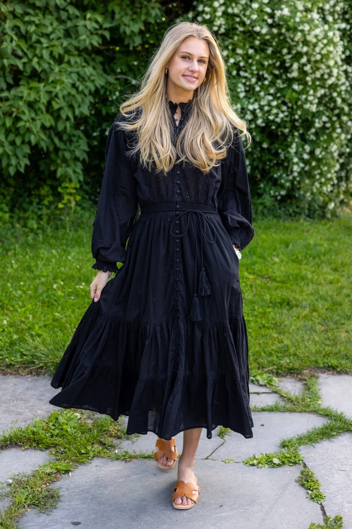 Cotton Slub Midi Dress Black