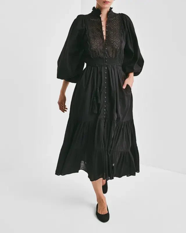 Cotton Slub Midi Dress Black - Image 7