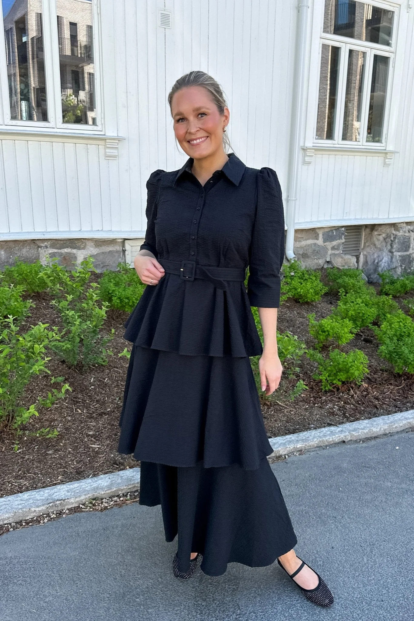 Seersucker Flounce Dress Black - Image 10