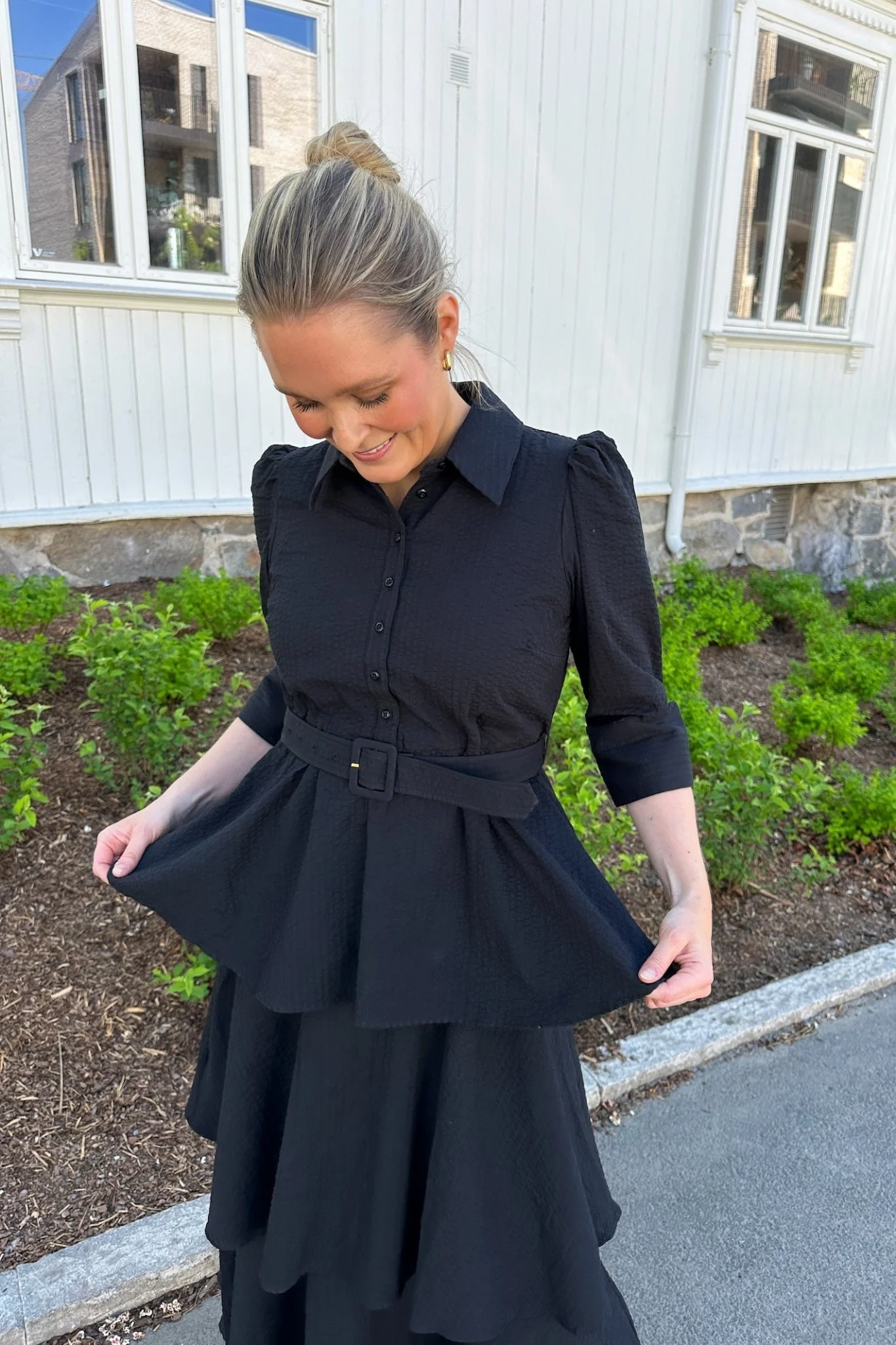 Seersucker Flounce Dress Black - Image 3