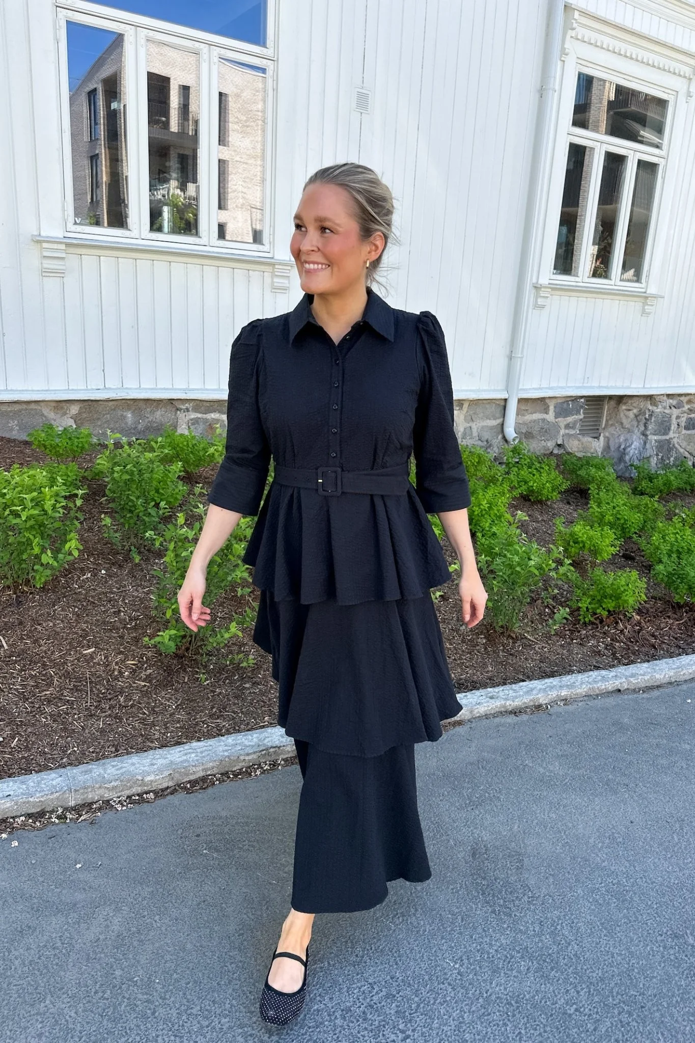 Seersucker Flounce Dress Black - Image 4