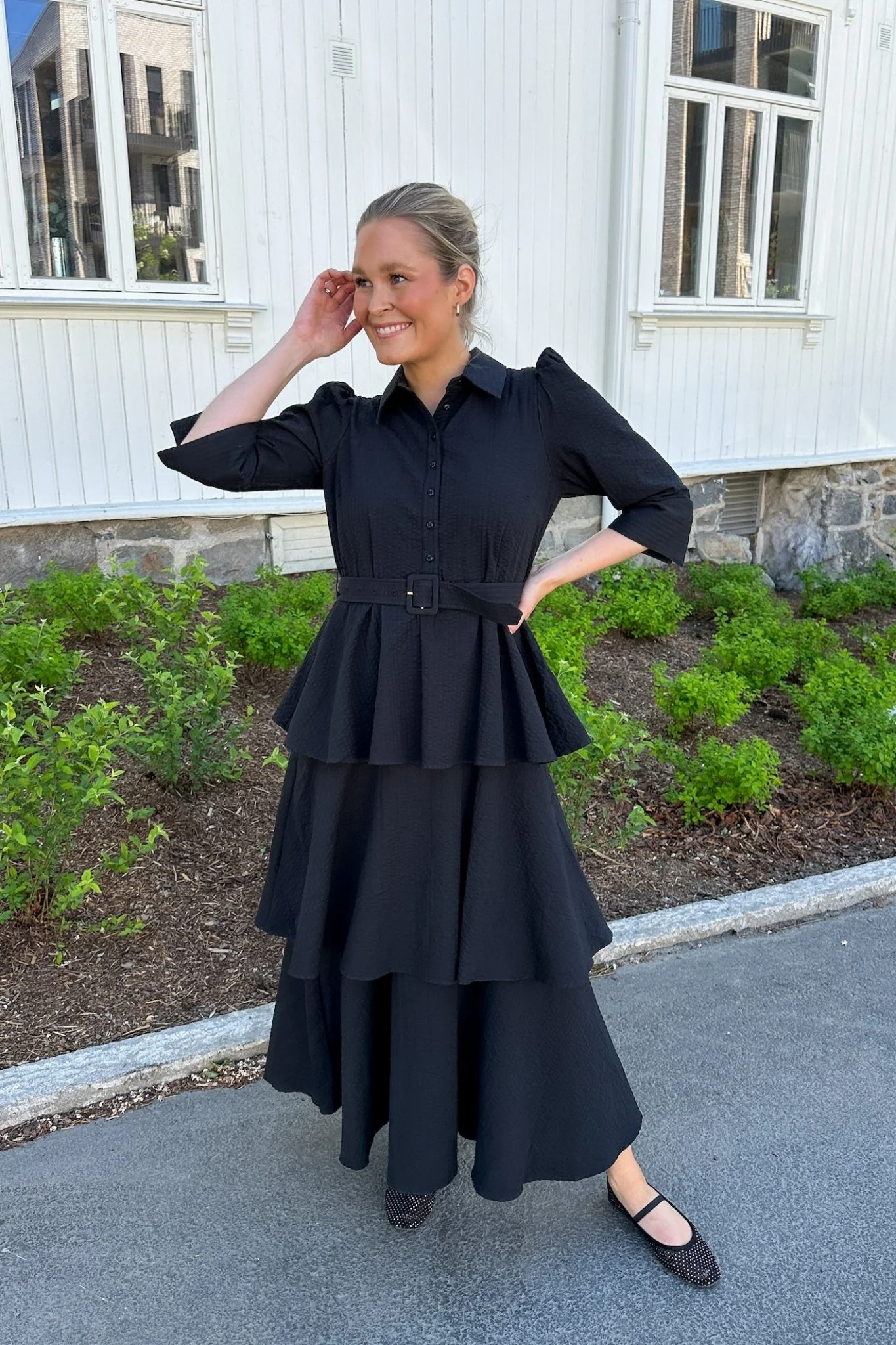 Seersucker Flounce Dress Black - Image 5