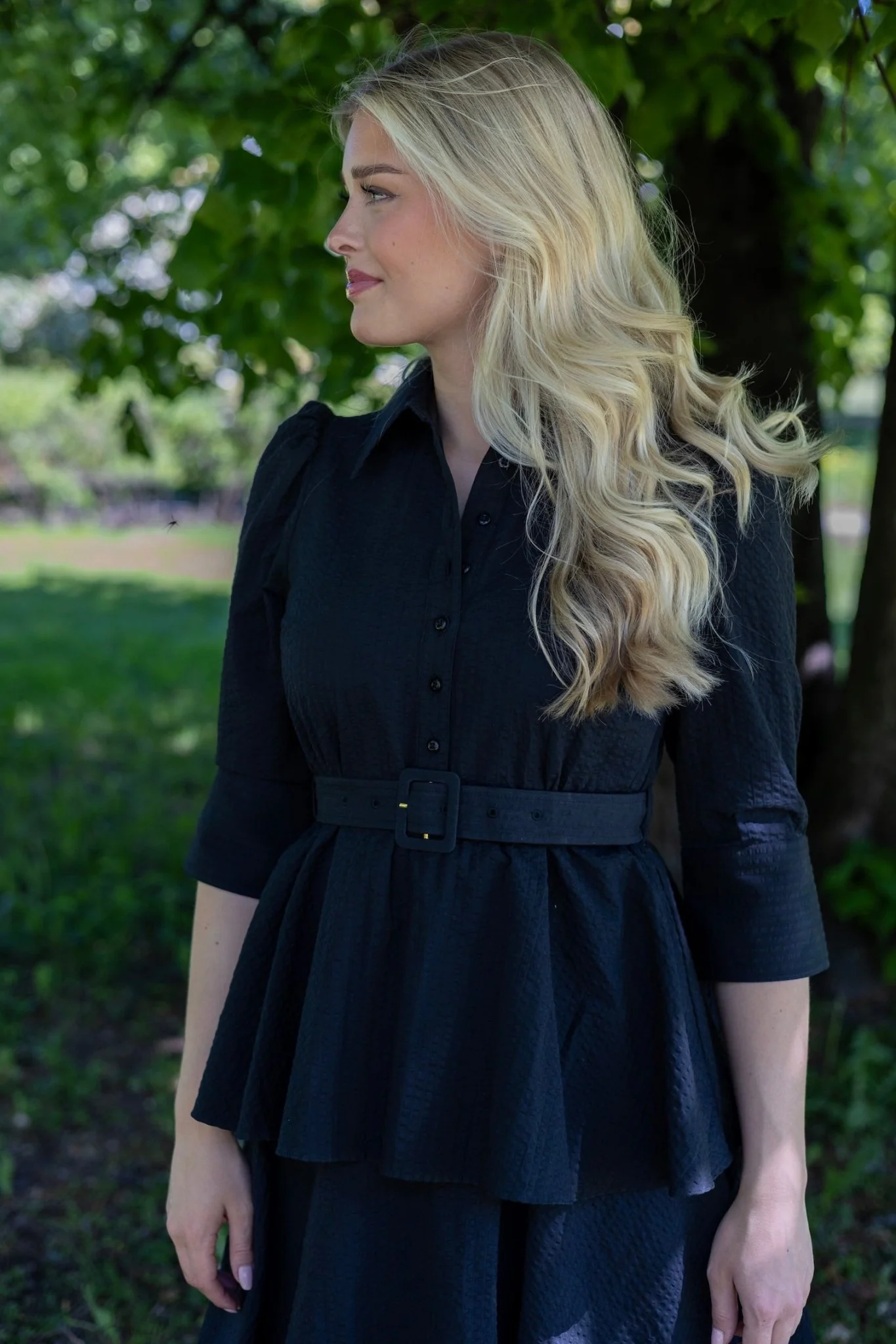 Seersucker Flounce Dress Black - Image 8