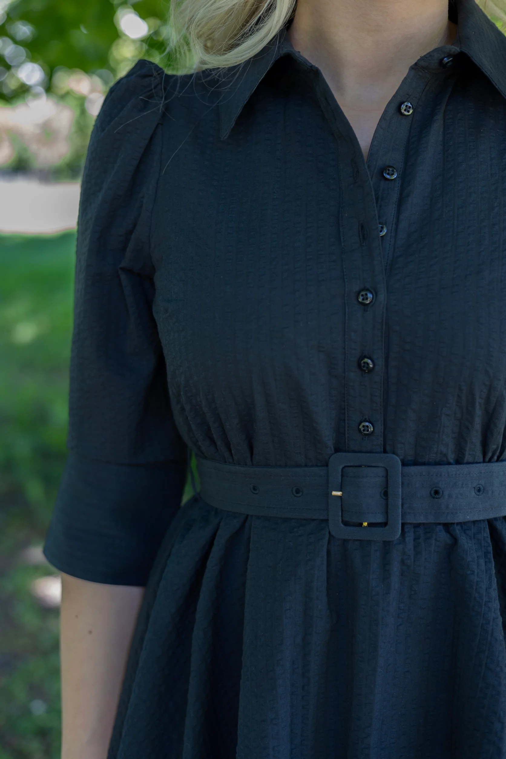 Seersucker Flounce Dress Black - Image 9