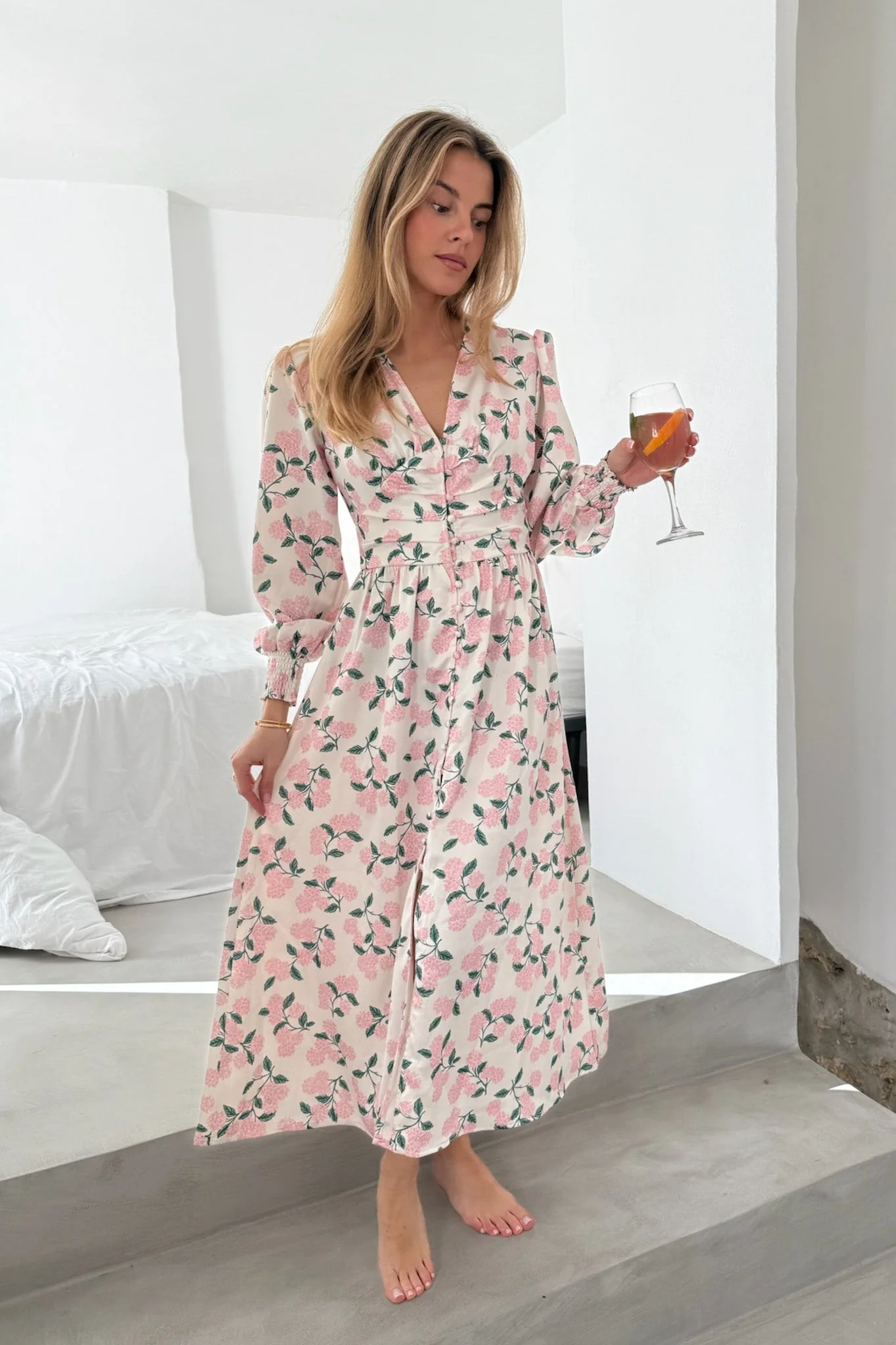 Adel Dress Pink Hydrangea Print - Image 2