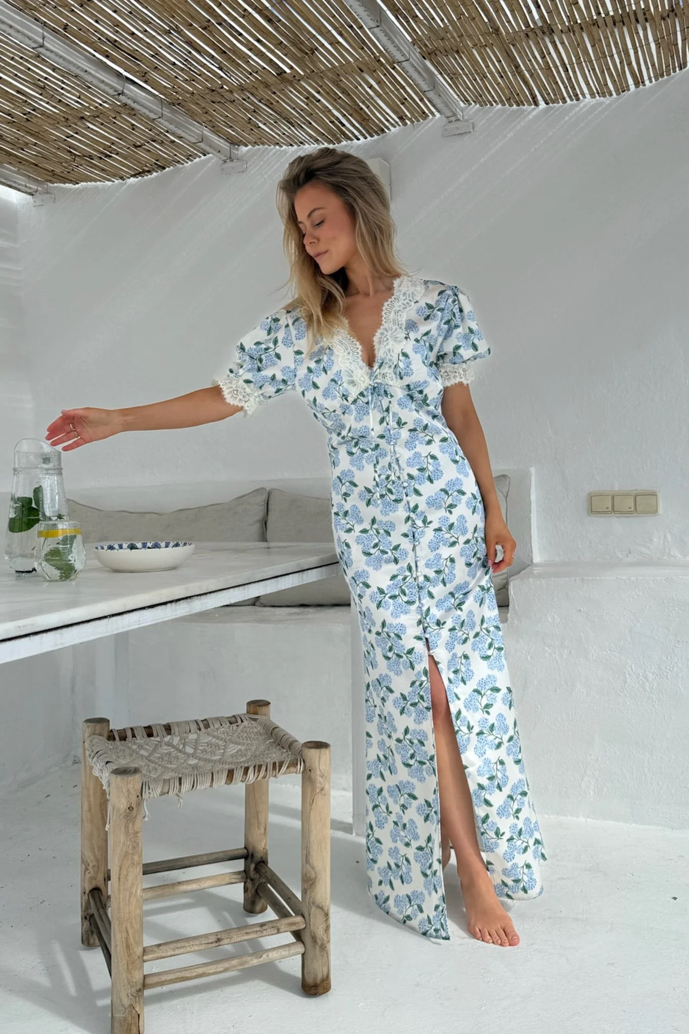 Agnete Long Dress Blue Hydrangea Print - Image 4